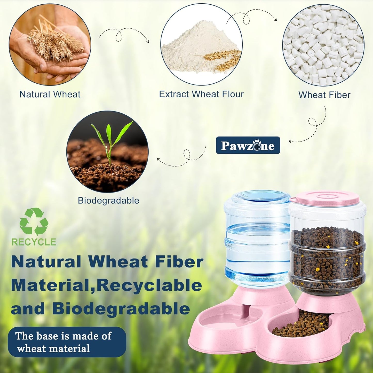 2 Pack Automatic Cat Feeder and Water Dispenser in Set Gravity Food Feeder and Waterer Pet Food Bowl for Small Medium Dog Pets Puppy Kitten Big Capacity 1 Gallon x 2 (Pink)