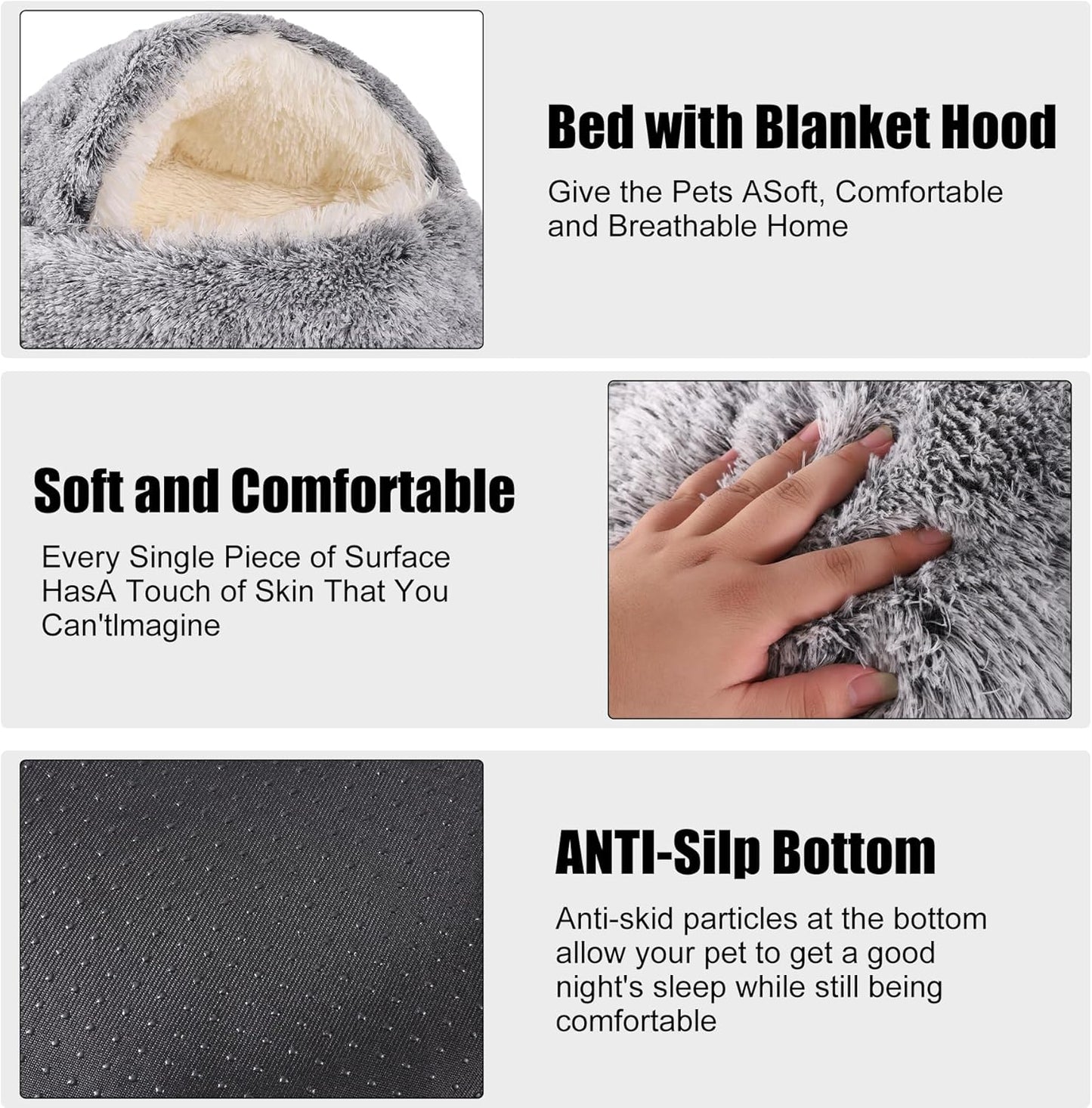 HYQ Small Dog Bed with Cover Cave, Cat Beds for Indoor Cats Washable, Cozy Cat Cave Bed, Round Puppy Bed with Hooded Cover, Dog Beds for Small Dogs with Anti-Slip Bottom (Grey, 20×20 Inch)