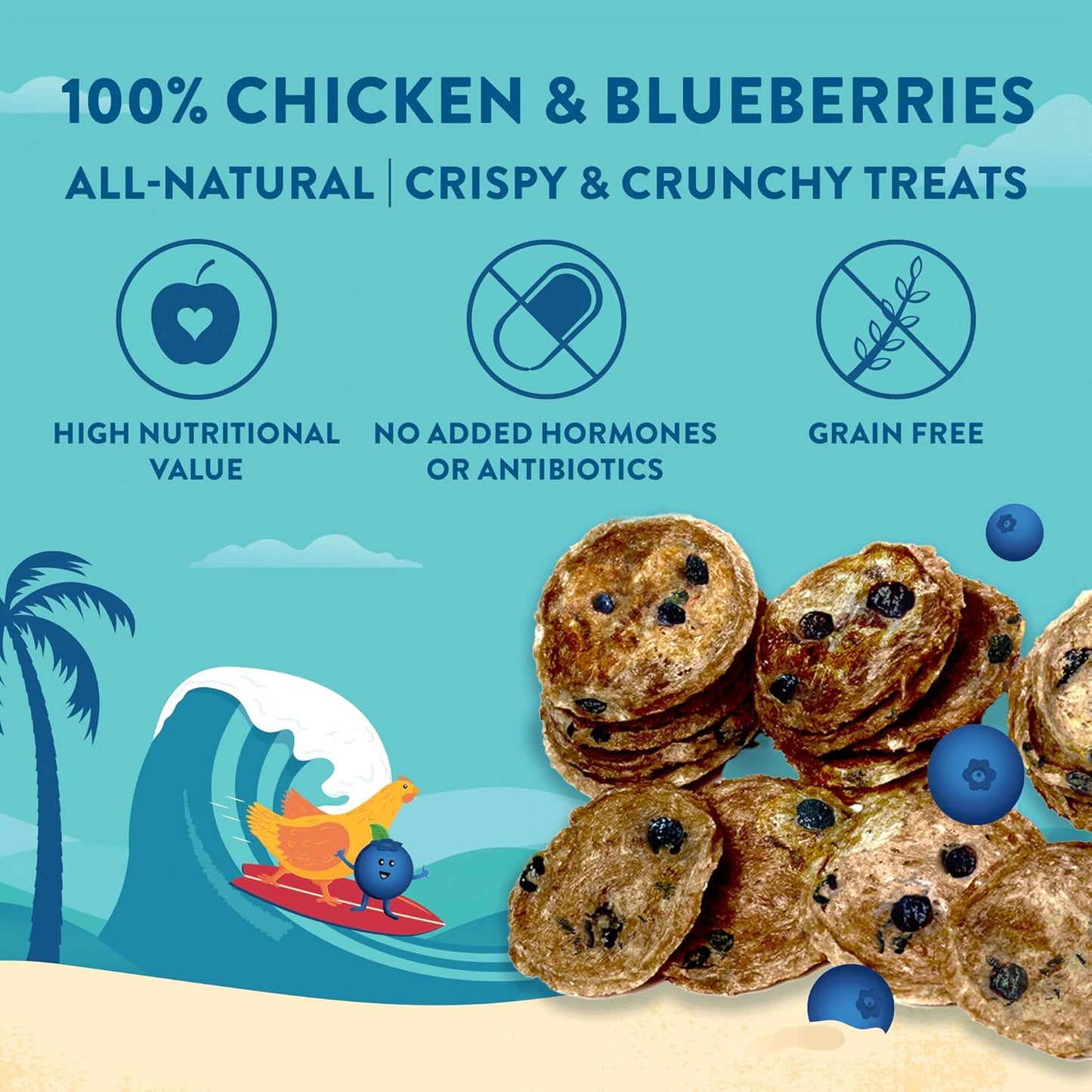 Chicken & Blueberry Chips – 2 Simple Ingredient Dog Treats, All Natural & Healthy Training Snacks for Small, Medium & Large Breeds, Puppies – High Protein, Made in USA, 7oz