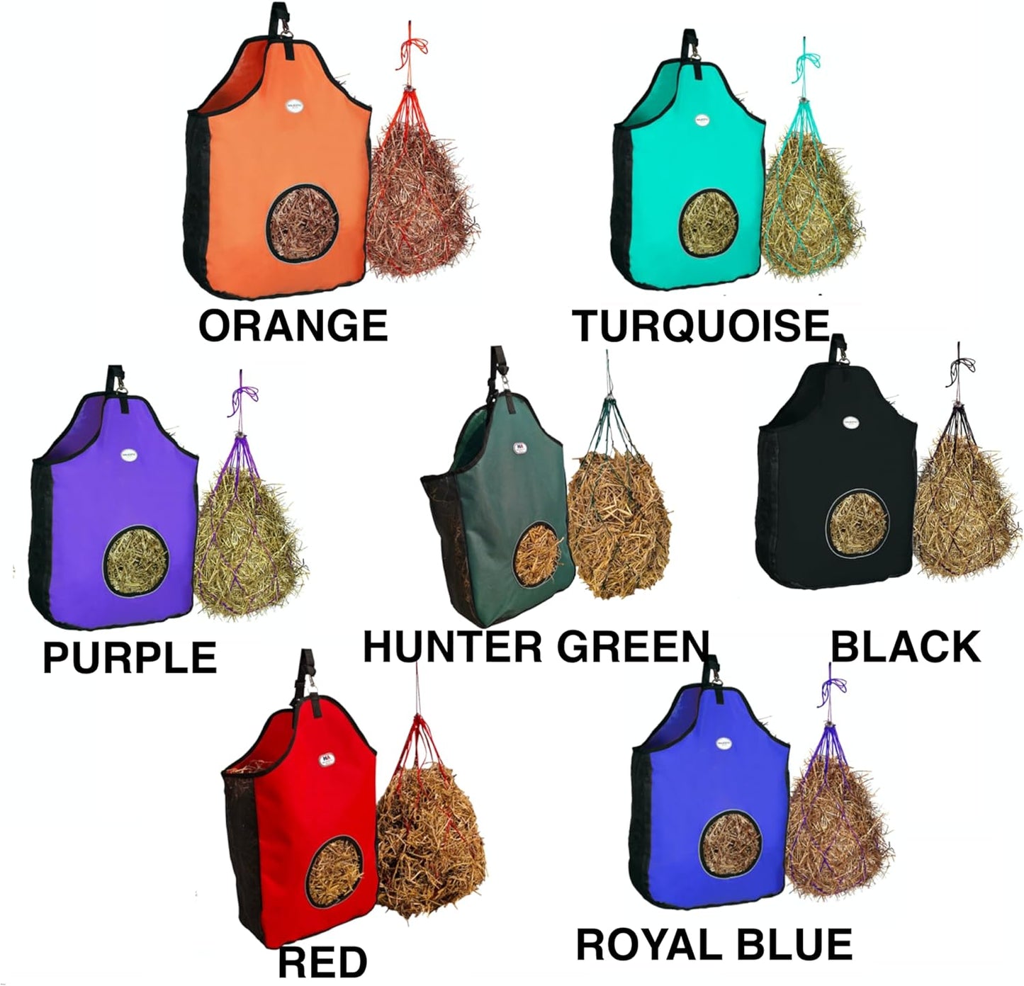 Majestic Ally 1200 D Hay Feeder Tote Bag for Horses, Sheep with Reflective Trim- Reduces Waste - Comes with 36” Hay Net. (Royal Blue)
