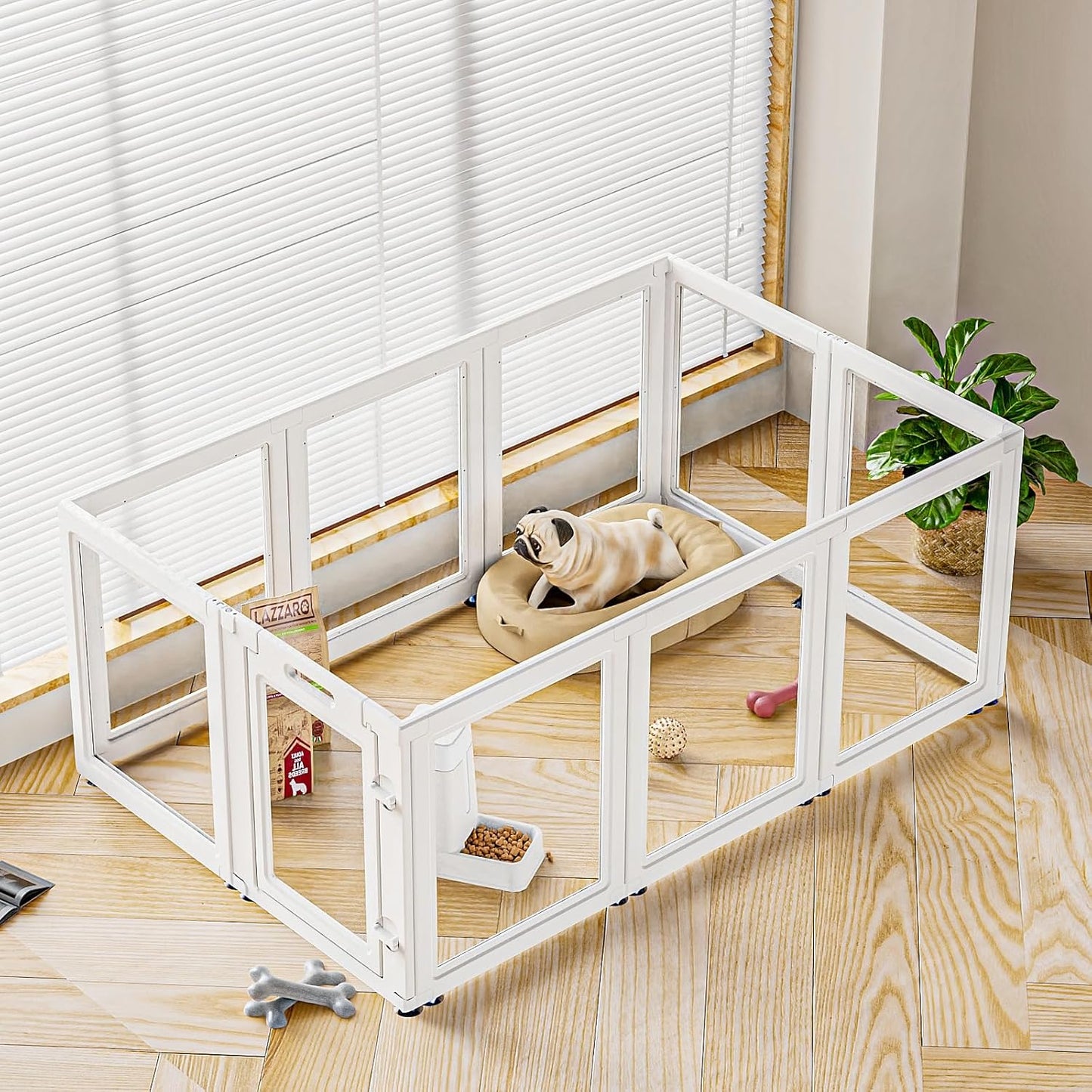Dog Playpen Transparent Puppy Playpen Indoor, Easy Assemble & Disassemble Clear Pet Playpen, Sturdy & Easy Cleaning Plastic Dog Fence with Suction Cup (23.6"" H, 10PCS), White