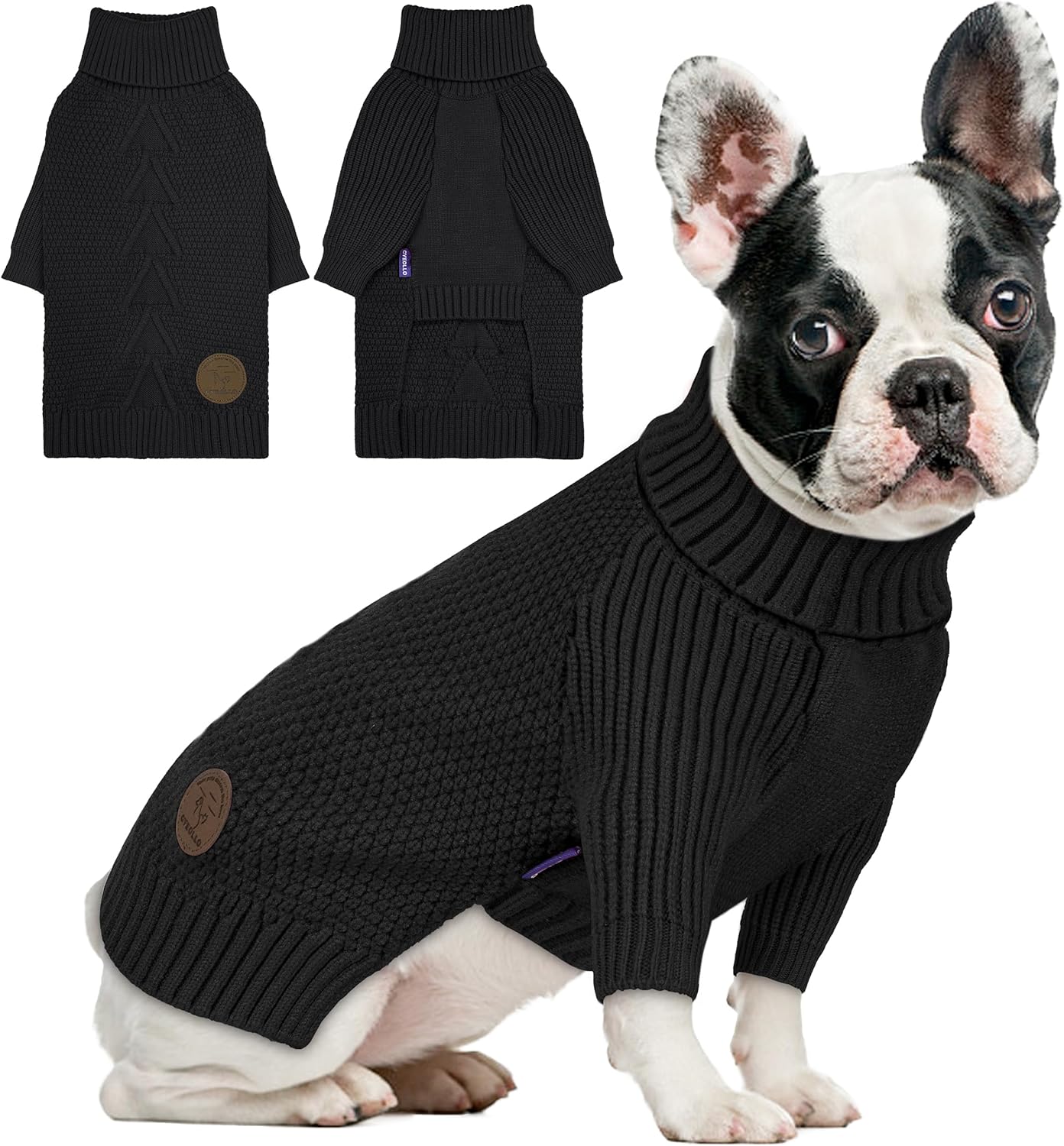 cyeollo Fleece Dog Sweater, Warm Turtleneck Dog Coat Stretchy Knit Sweaters for Small Dogs Boy Doggy Sweatshirt with Sleeves Fall Winter Pullover Cold Weather Dogs Clothes Wear, Black S