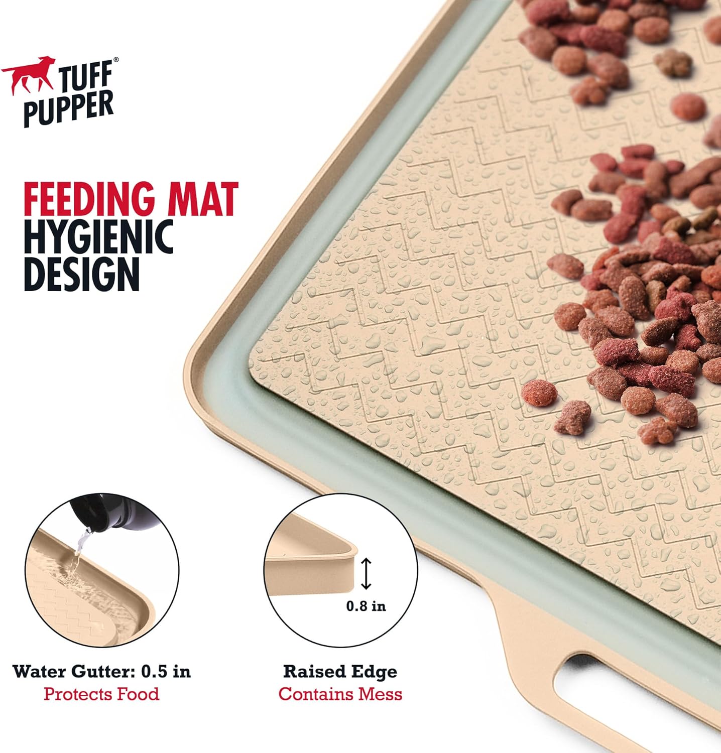 Tuff Pupper 28x20 Large Dog Feeding Mat for Food and Water | Dog Food Mats for Floors | Waterproof Dog Water Bowl Mat | Dog Placemats Pet Food Mat | Silicone Feeding Mat for Cats and Cat Bowls