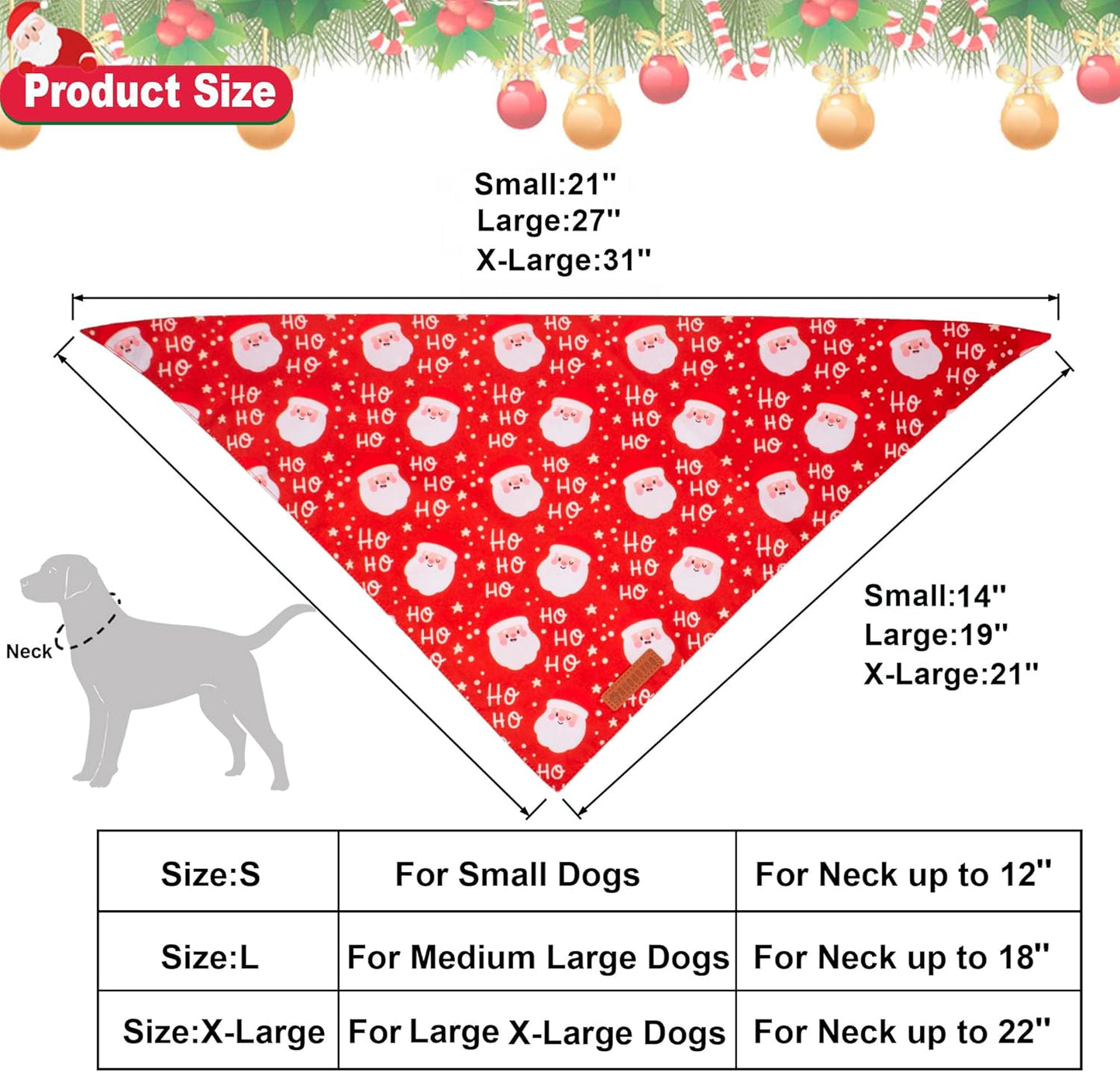 ADOGGYGO Christmas Dog Bandanas, Snowman Santa Xmas Pet Scarf, Multi Size Offered, Red Green Christmas Bandana for Medium Large Dogs Pets (Large)