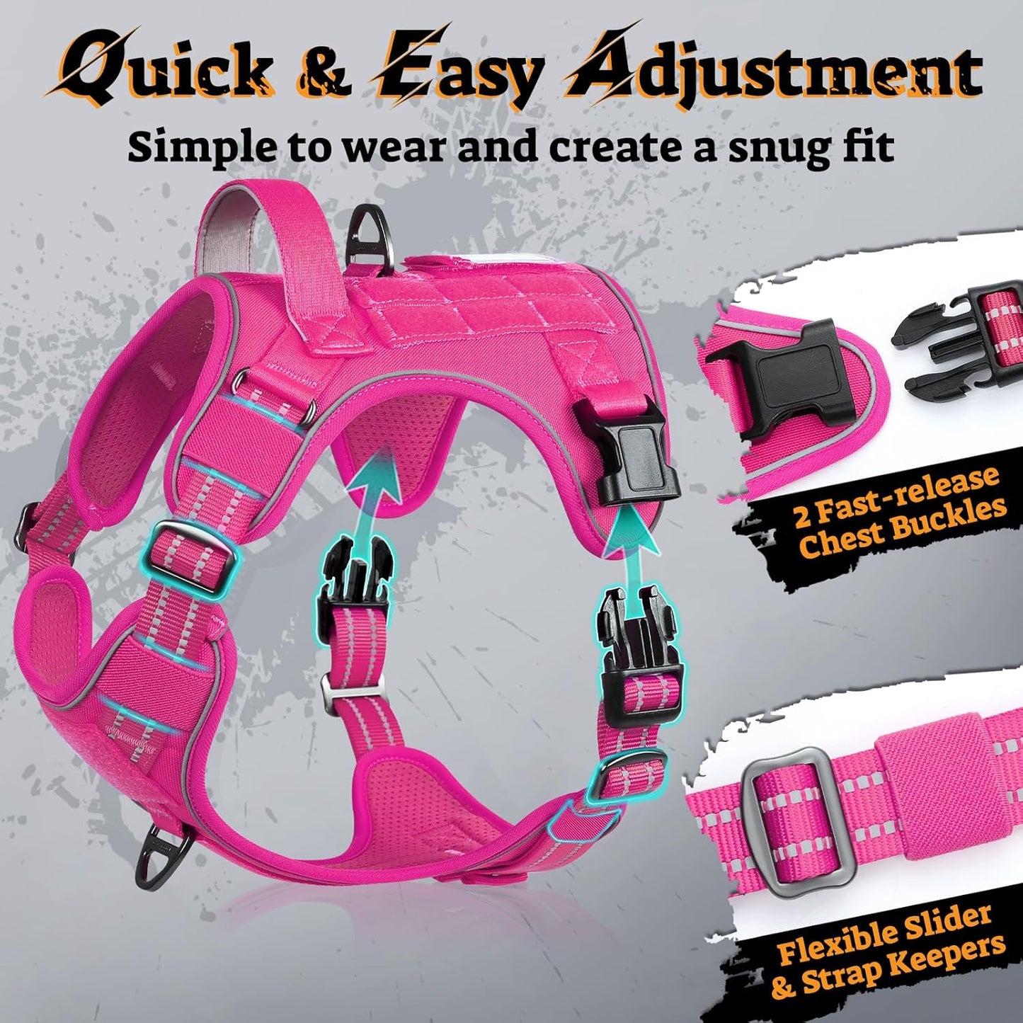 rabbitgoo Dog Harness for Large Dogs No Pull, Tactical Service Pet Vest with Molle and Control Handle, Adjustable and Reflective Military Harness for Easy Walking and Training, Rose Red, XL