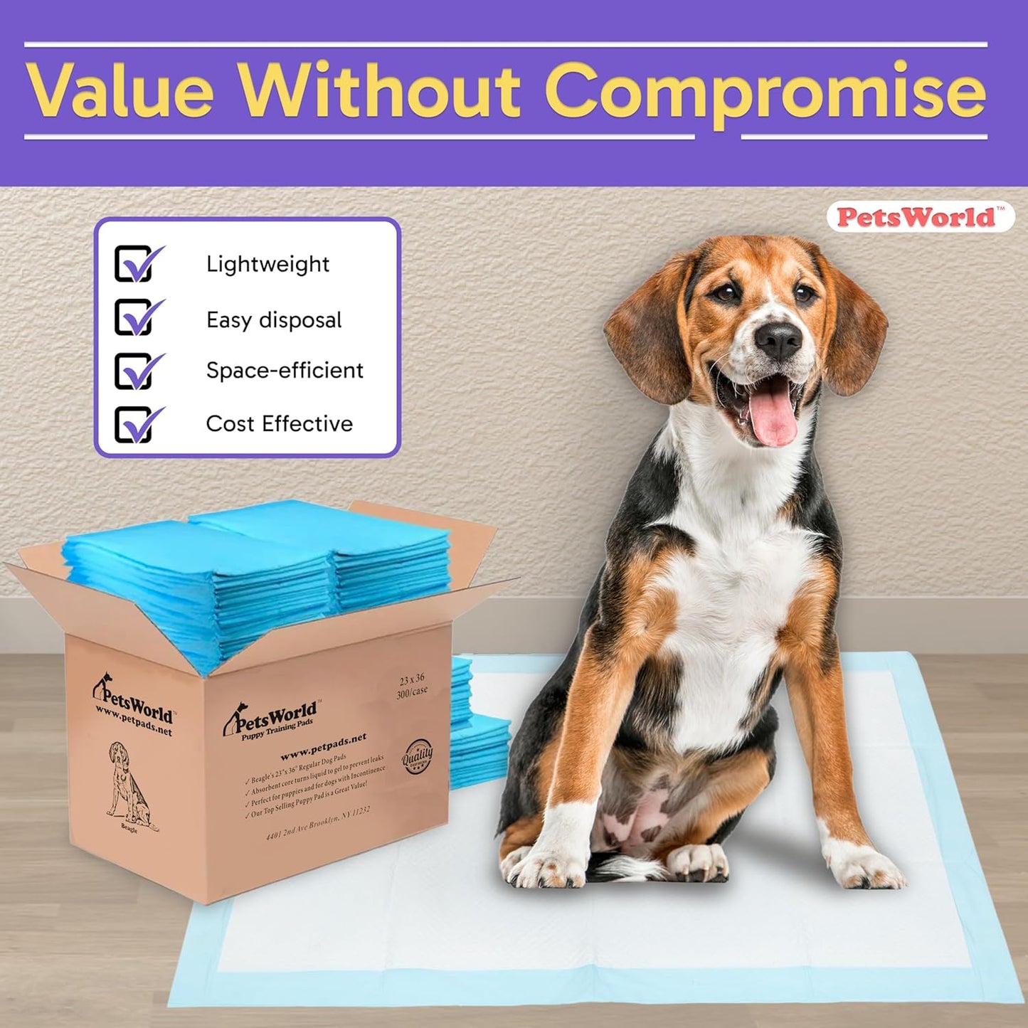 PETSWORLD Puppy Pads, 23x36 Inch, 600 Count - Puppy Pee Pads for Dogs, Tear Resistant, Economy Value, Super-Absorbent Polymer Gel Core, Perfect for Puppies, Smaller Dogs