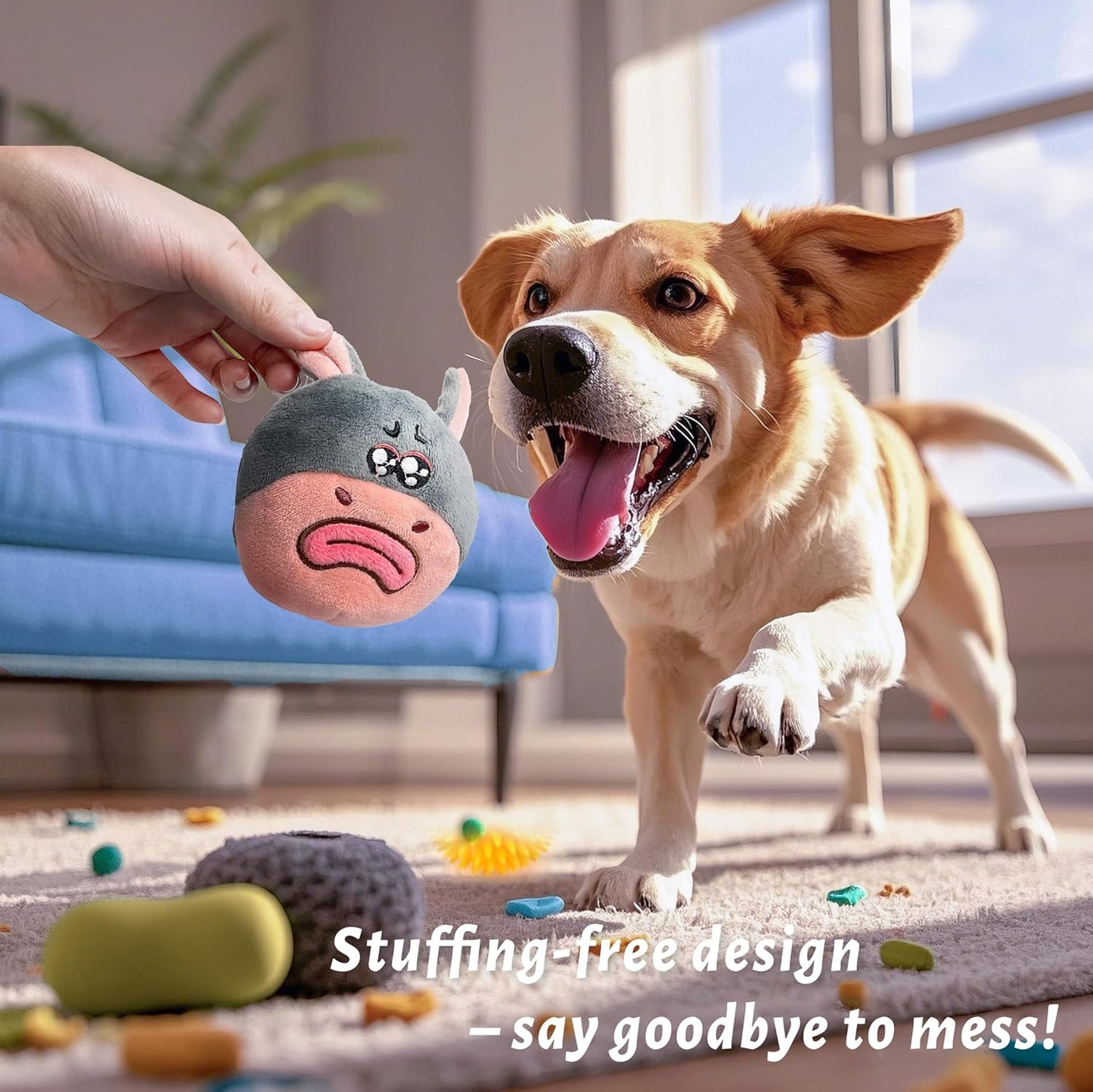 3-in-1 Interactive Dog Toys – Durable No-Stuffing Chew Toy with Squeaky Spiked Ball for Small, Medium & Large Breeds, Dog Toys for Aggressive Chewers