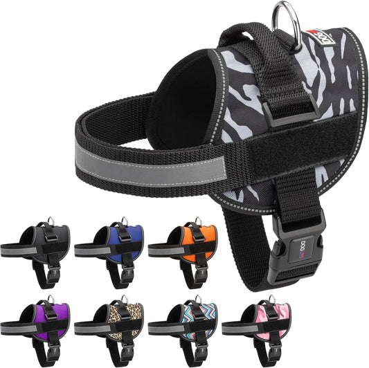 Dogline Dog Harness, Reflective No-Pull Adjustable Vest with Handle for Walking, Training, Breathable, No - Choke Harness for Small, Medium or Large Dogs Room for Patches Zebra Black/White L 27"-34"