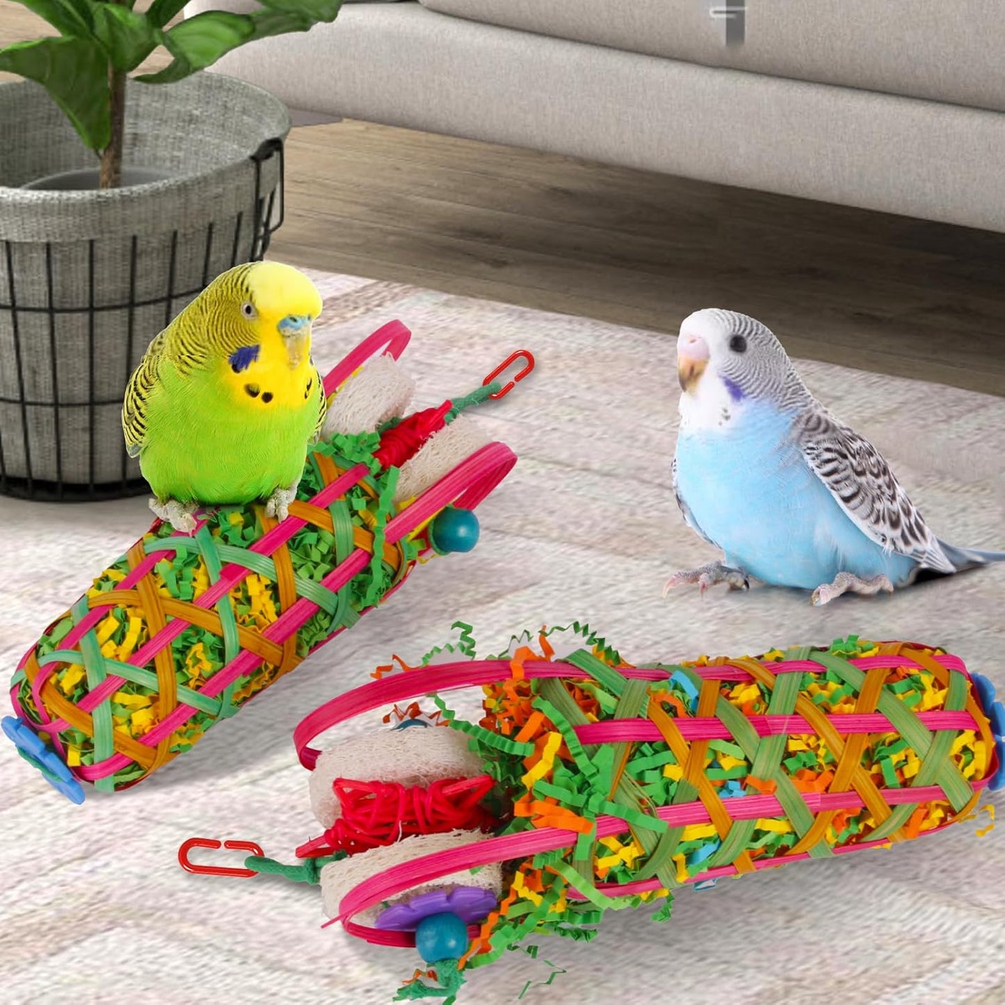 Kyouki Parrot Toy,2 PCS Bird Toy - Suitable for Cockatoos, Parakeets, Conures, Love Birds, Small and Medium-Sized Parrots for Tearing and Foraging Bird Cage Toysr(Multicolor Basket)