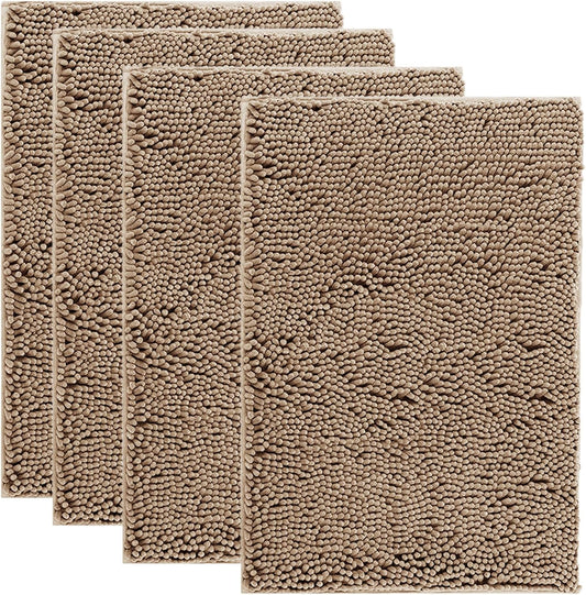 4 Pieces Muddy Door Mats for Dogs, Chenille Absorbent Pet Mats, Quick Dry, Trap Dirt Non Slip Heavy Indoor Doormat Soft Dog Bed Mat Front Inside Door Mat for Indoor Outdoor Entrance,Camel