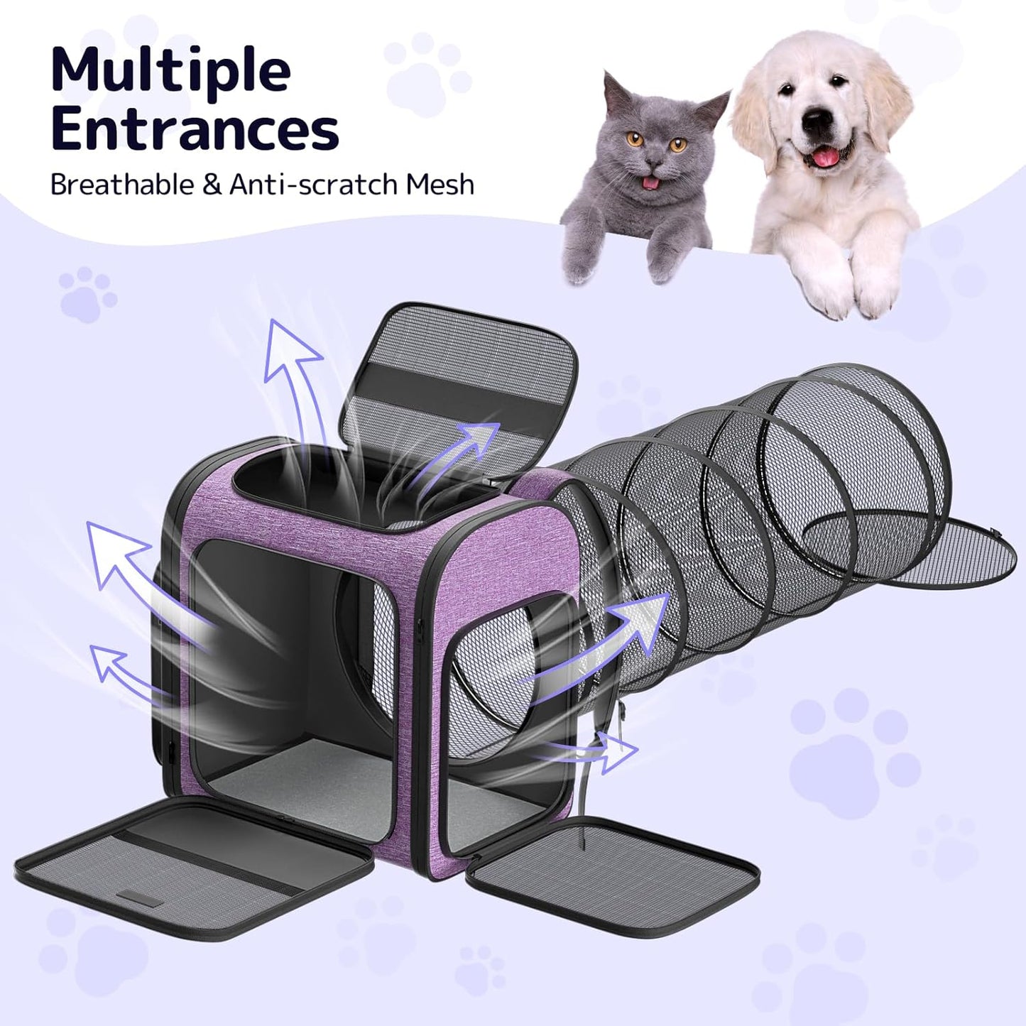 Pawtners Cat Carrier Backpacks Expandable Cat Backpack with Breathable Mesh, Pet Carrier Backpack for Cats Small Dogs Puppies Up to 18 Lbs, Dog Carrier Backpack for Travel Hiking Camping Outdoor
