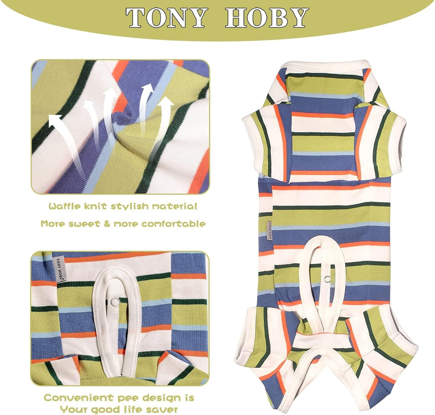 TONY HOBY Dog Pajamas, Dog Jumpsuit, Colorful Dogs Shirt, Dogs Surgery Recovery Suit for Small Medium Breeds (Blue&White, Boy, XL)