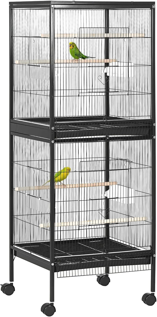 PawHut Large Bird Cage with 1.7 ft. Width for Wingspan, Bird Aviary Indoor with Multi - Door Design, Fit for a Canary, Finch, Conure, 55", Black
