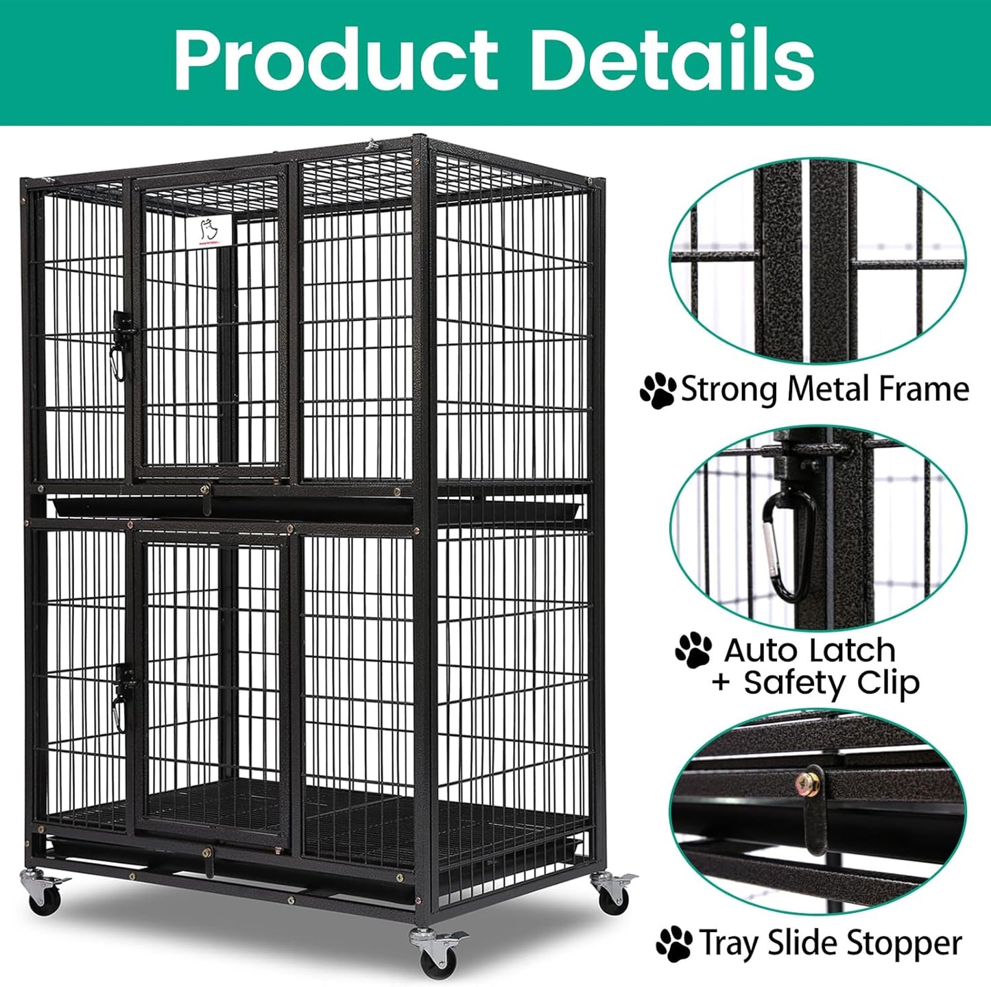 Two-Tier 30 Inch Small Dog Crate, Heavy Duty Drop Dog Cage for Small Dogs Kennels Indoor with Auto-Locks, Removable Trays, Metal Floor Grids and 360° Lockable Wheels