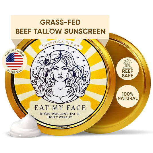 Beef Tallow Sunscreen Organic with Non Nano Zinc Oxide Formula for Daily Protection, 4oz Reef Safe Sunblock, SPF 30 All Natural Chemical Free Sunscreen, Made in USA, Natural Organic Sunblock for Skin
