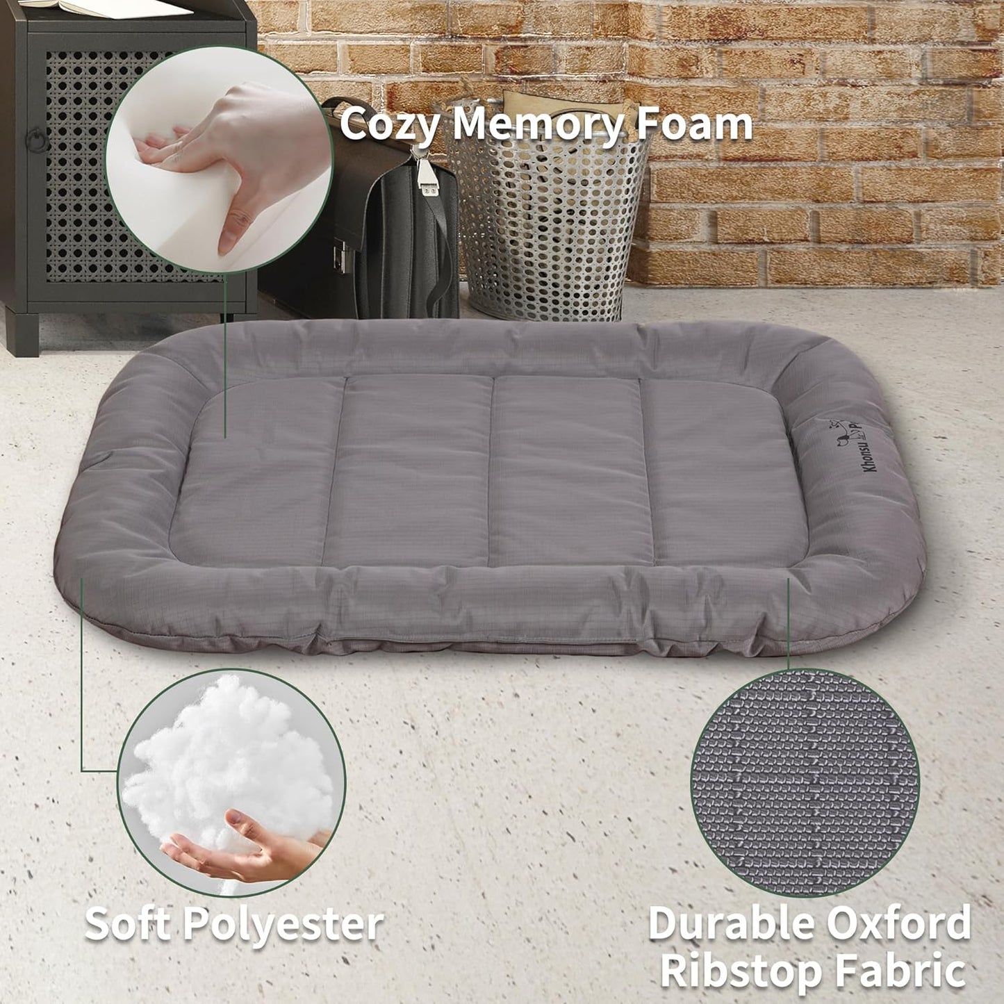 KHONSU PET Durable Dog Bed Tough and Tear Proof Dog Crate Bed, 800lbs Tear Strength PVC-Backed Waterproof Ped Bed Mat Indoor & Outdoor Use for Dogs up to 35 lbs