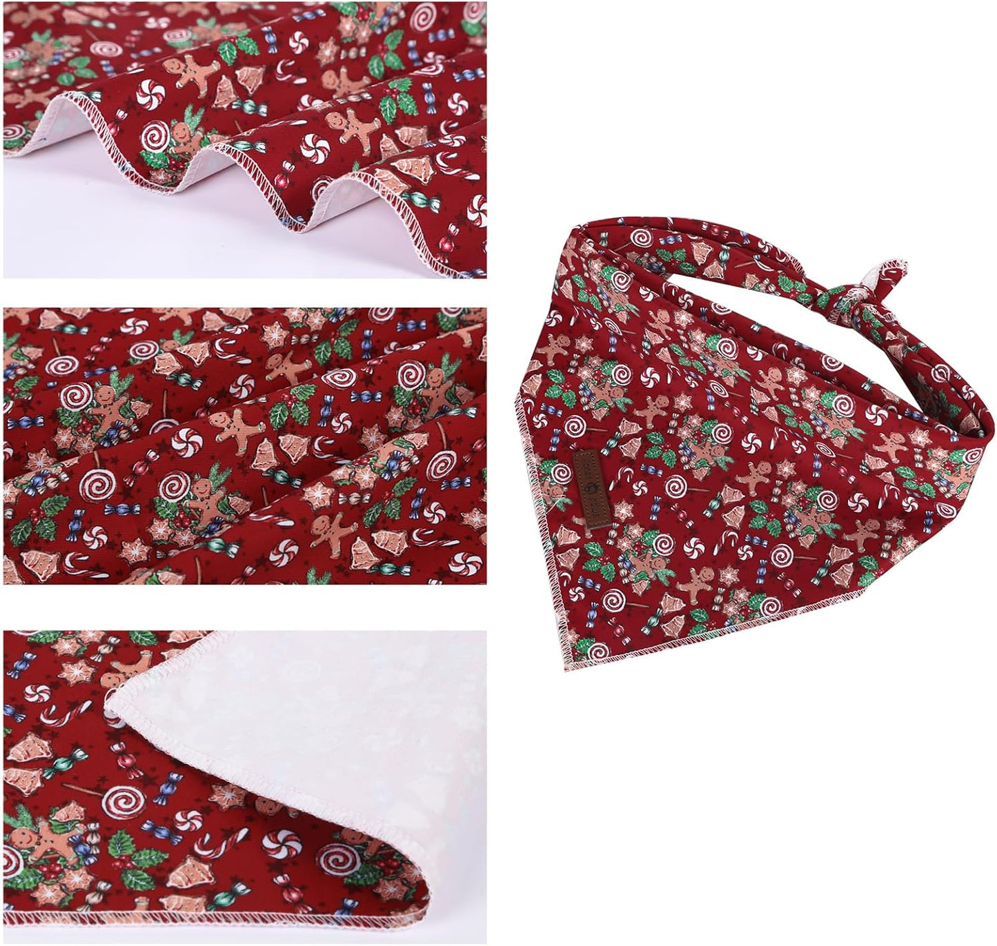 lionet paws Christmas Dog Bandana,Christmas Gingerbread Man Fabric Dogs Kerchief for Small Medium Dogs,Dog Cotton Red Triangle Bibs Scarf for Girl Boy