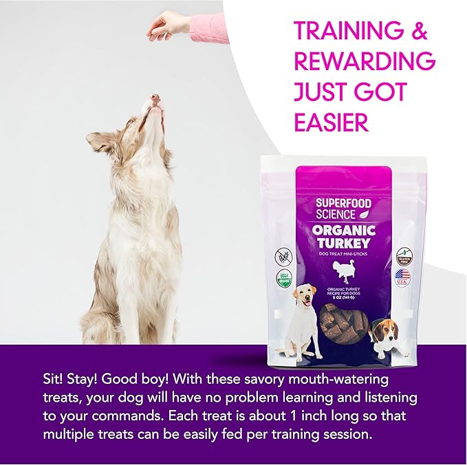 Organic Dog Treats – Turkey Dog Treats That Are Healthy, Low Calorie & Hypoallergenic Limited Ingredient Semi-Soft Bites, Natural Puppy Training Treats for Sensitive Stomachs, Made in USA, 5 oz