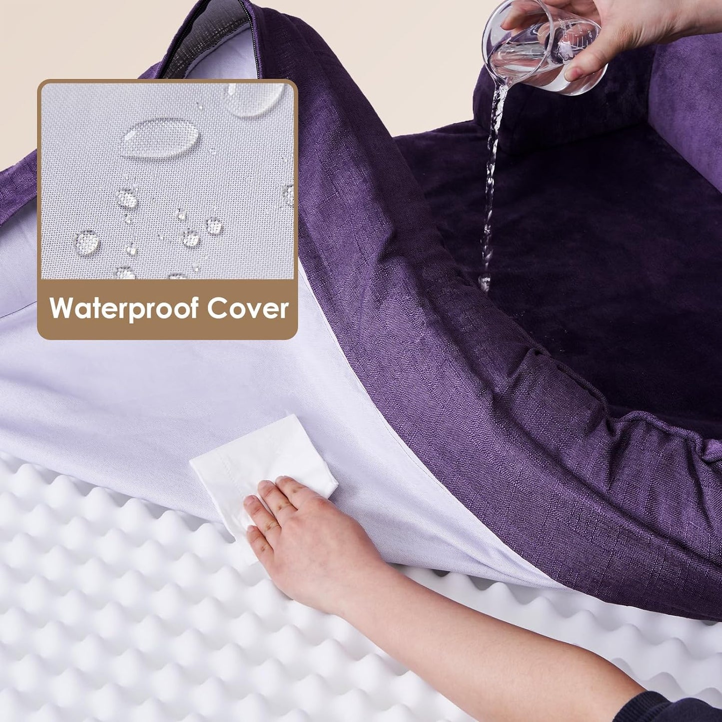 EHEYCIGA Orthopedic Dog Beds for Extra Large Dogs, Waterproof Memory Foam XL Pet Bed with Sides, Non-Slip Bottom and Egg-Crate Foam Big Dog Couch Bed with Washable Removable Cover, Purple