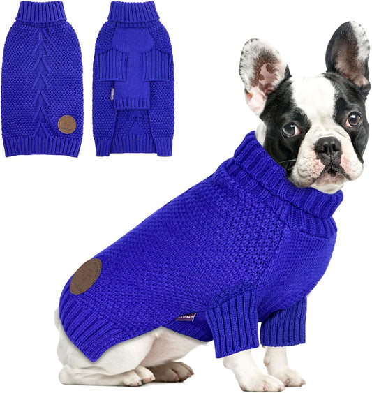 cyeollo Dog Sweater Pullover Turtleneck for Dogs, Classic Knitwear Fall Winter Cold Weather Pet Clothes Warm Pet Apparel Small Medium Large Dog Sweaters, Royal Blue L