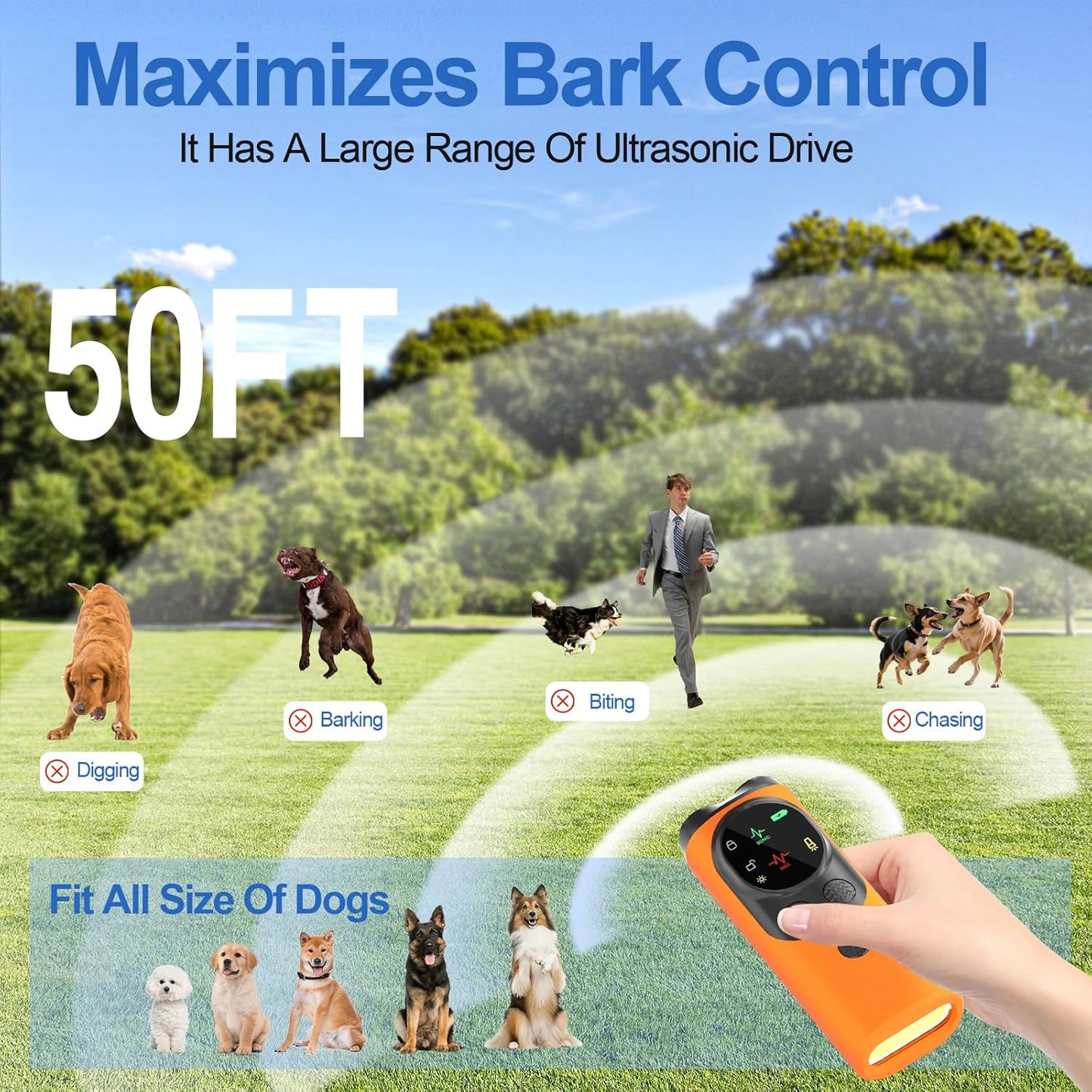 Dog Sonic Bark Deterrents Devices for Own or Neighbor's Dog, 3X Ultrasonic Anti Barking Device for Dogs Bark Deterrent Safe & Effective Stop Dog Barking Device with LED Flashlight Dogs Training Tools