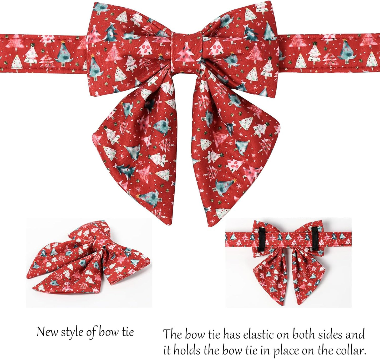 Lionet Paws Christmas Dog Collar with Sailor Bow, Cute Christmas Tree Red Dog Collar Bow Tie for Dogs, Small, Neck 10-16 inches