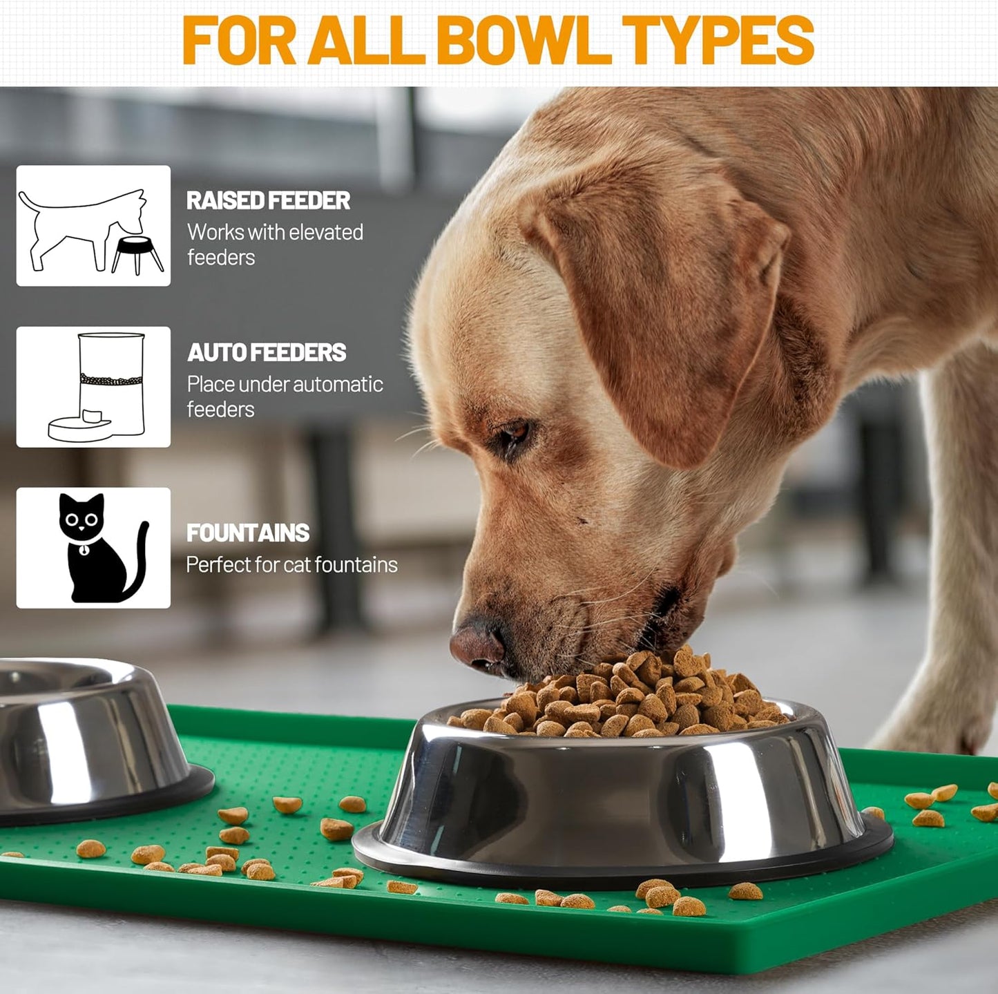 Hubulk Dog Feeding Mat,100% Waterproof Food Grade Silicone Pet Food and Water Bowl Placemat,Dishwasher, High Raised Edge to Prevent Spills,Nonslip Tray to Stop Messes on Floor（24"x16"x0.5",Hunter ）