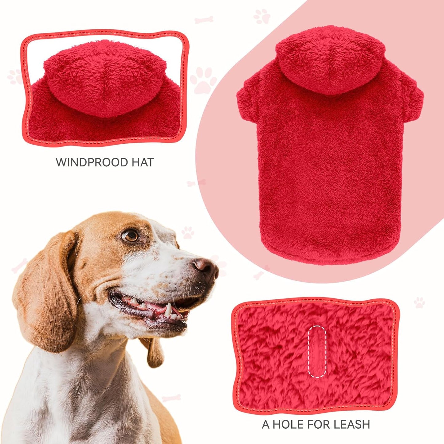Fuzzy Dog Sweaters for Medium Dogs Dog Hoodie Soft Double-Sided Plush Fleece Pet Sweater Clothes Coats Pet Hoodie Sherpa Hooded Sweatshirt(Red-M)
