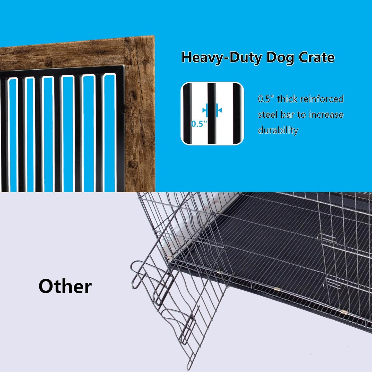 Rustic Brown Heavy Duty Furniture Dog Crate, Wood and Metal Kennel Cage, Pet House End Table with Drawer and Pull-Out Design, Dog Home for Indoor use, Large Size