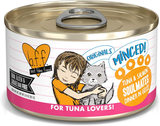 Weruva BFF Minced Natural Wet Cat Food, Tuna and Salmon Soulmates in Gelee, 3oz Can, Pack of 24
