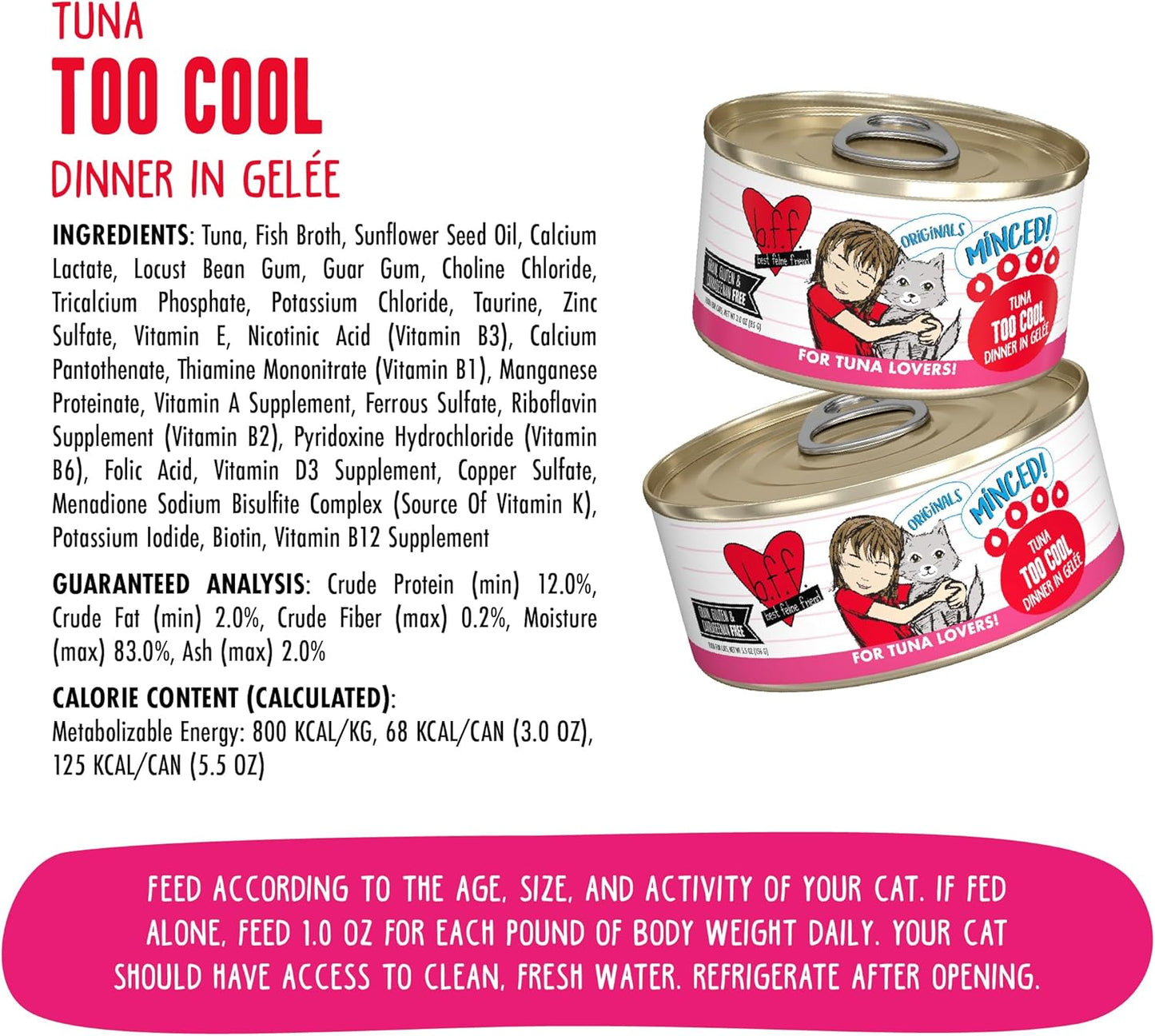 Weruva BFF Minced Natural Wet Cat Food, Tuna Too Cool in Gelee, 5.5oz Can, Pack of 24