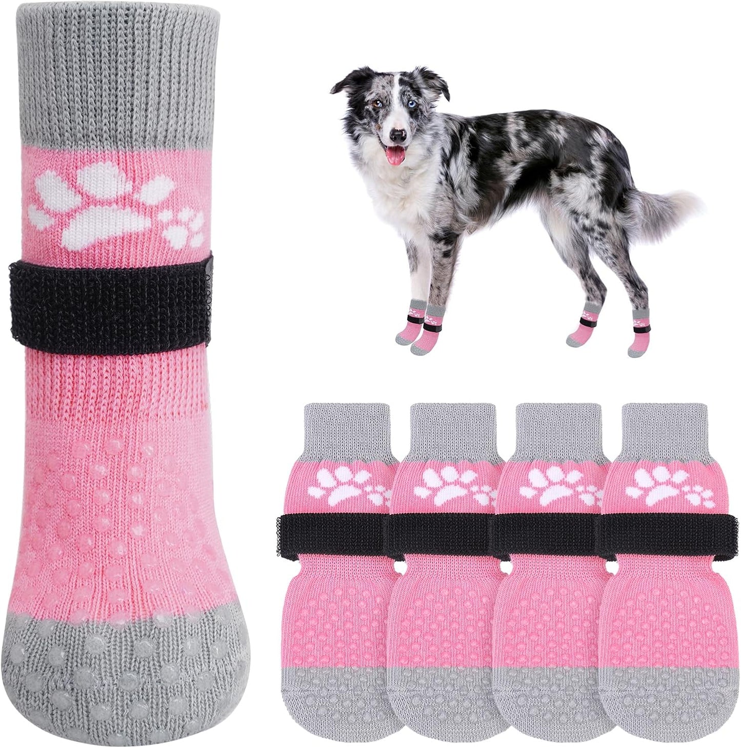 SCENEREAL Anti Slip Dog Sock to Prevent Licking Paws for Hardwood Floors, Boots & Paw Protector Shoes for Hot/Cold Pavement with Grippers, Double Sides Grips for Small Medium Large Senior Dogs, M