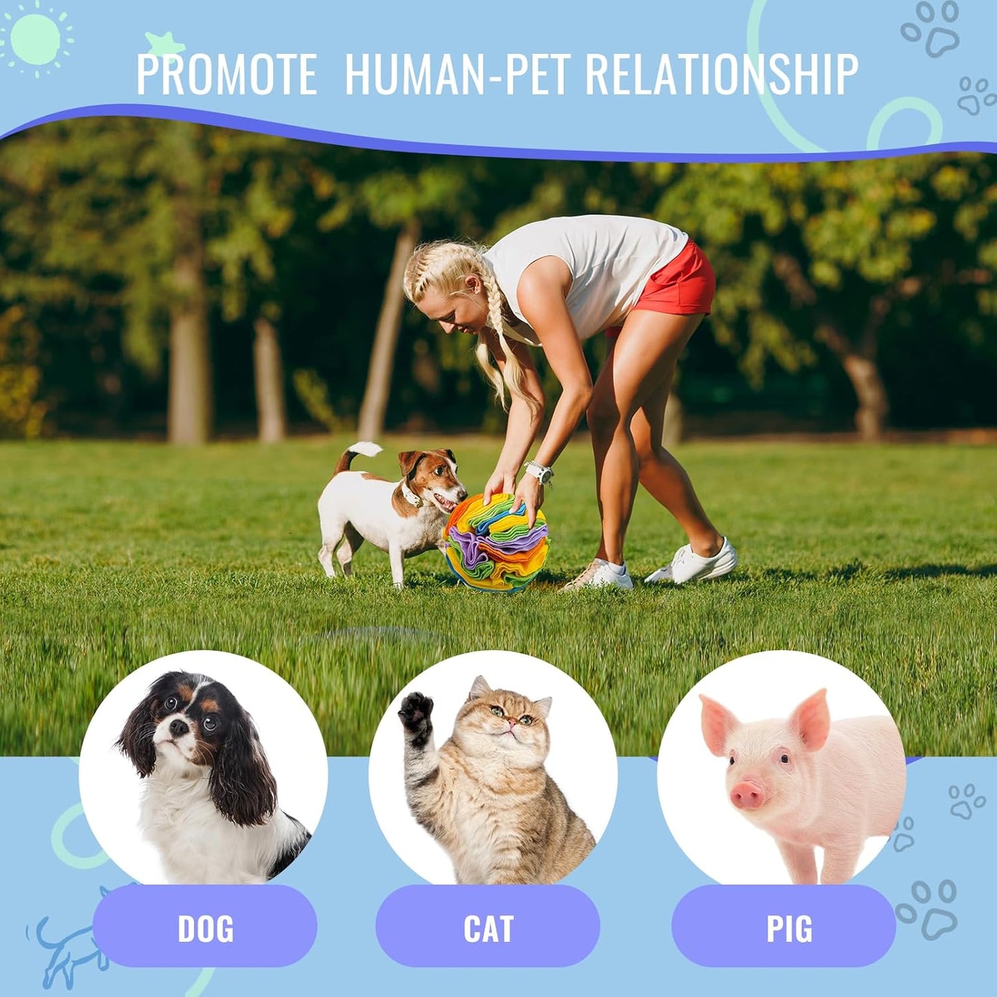 Pet Snuffle Ball, Puzzle Sniffing Interactive Dog Ball for Blind Dogs Training Stress Relief Dog Enrichment Toys Treat Machine Washable (15cm, Sweet Purple)