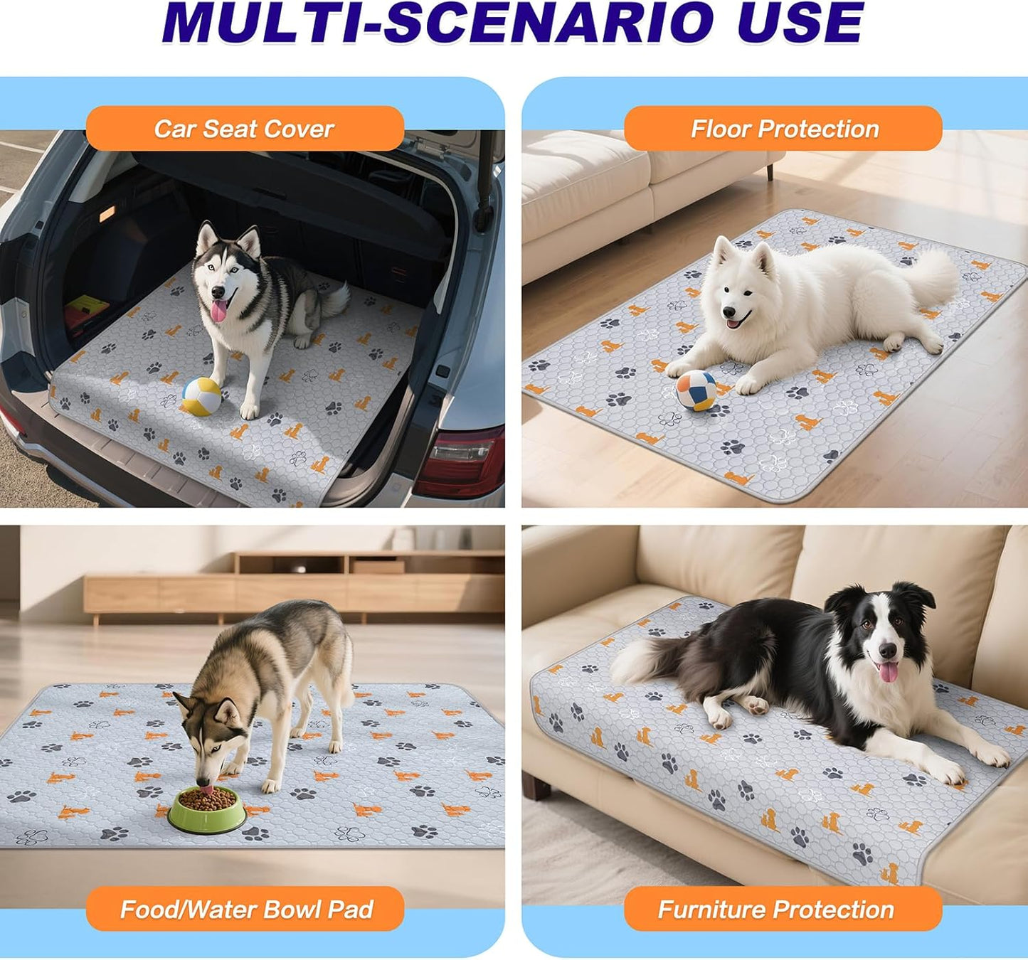 Washable Pee Pads for Dogs, 2 Pack Absorbent Reusable Training Dog Pads Pet Puppy Pads, Non-Slip Potty Pads for Whelping, Playpen, Crate, Bed, Orange, 24"x24"