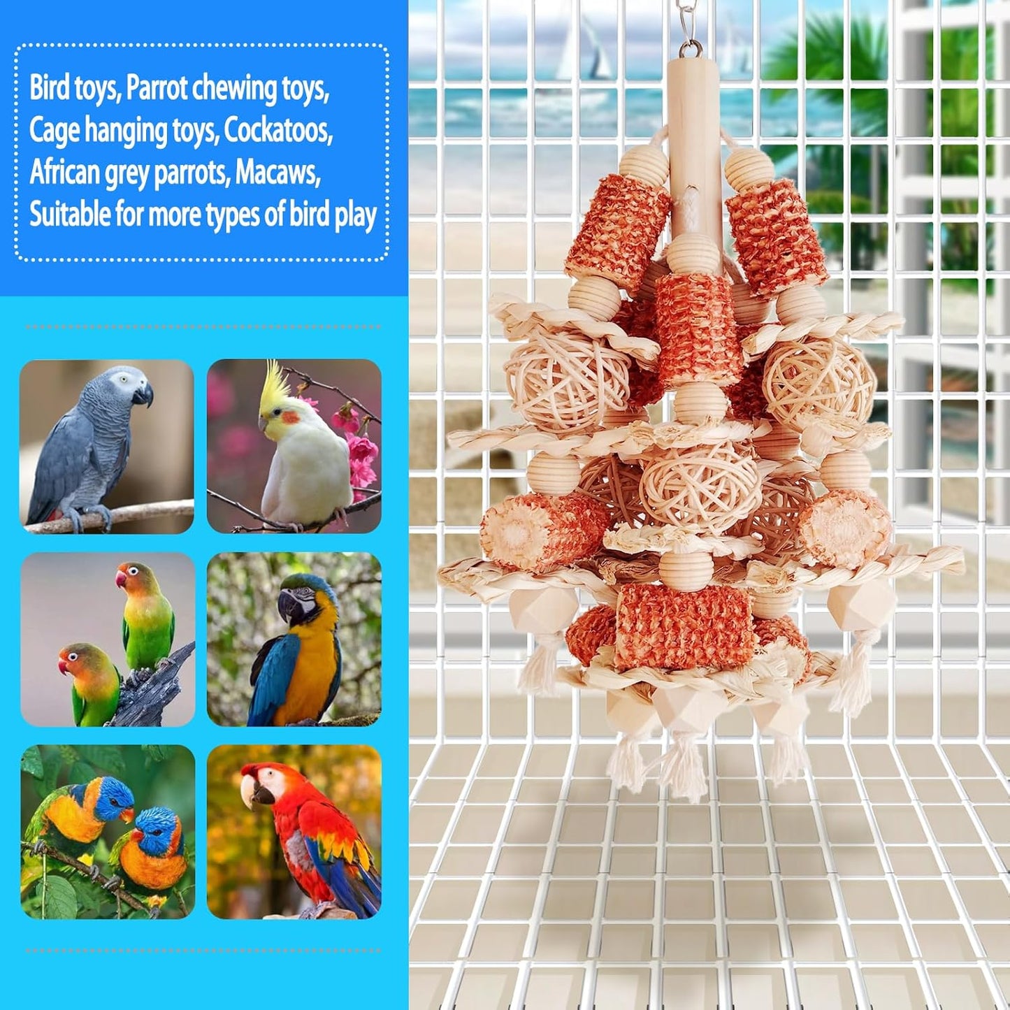 Bird Toys, Natural Corn Stick Parrot Toys Hanging in Bird Cages，for Small and Medium-Sized Macaws,African Grey,Cockatoos,Cockatiel,Sun Conure，Amazon Parrots