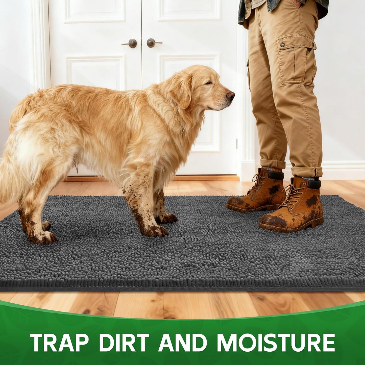 Dog Door Mat Indoor Entrance, 60" x 36" Absorbent & Quick-Drying Mud Rugs, Non-Slip Door Rugs for Entryway Indoor Washable, Soft Chenille Dog Mat for Muddy Paws