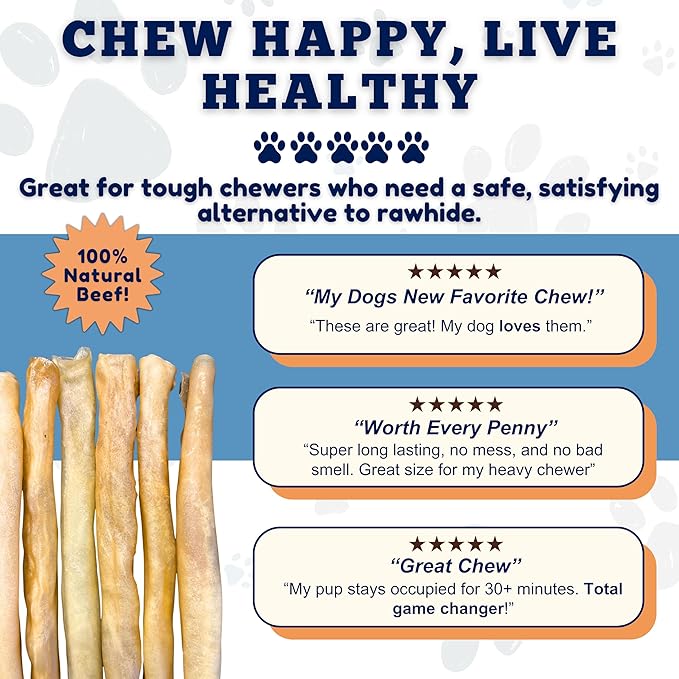 Amazing Dog Treats - Large Collagen Stick - (12 Inch - 4 Count) - Beef Cheek Rolls for Dogs - 100% Pure Collagen Sticks - No Hide Bones