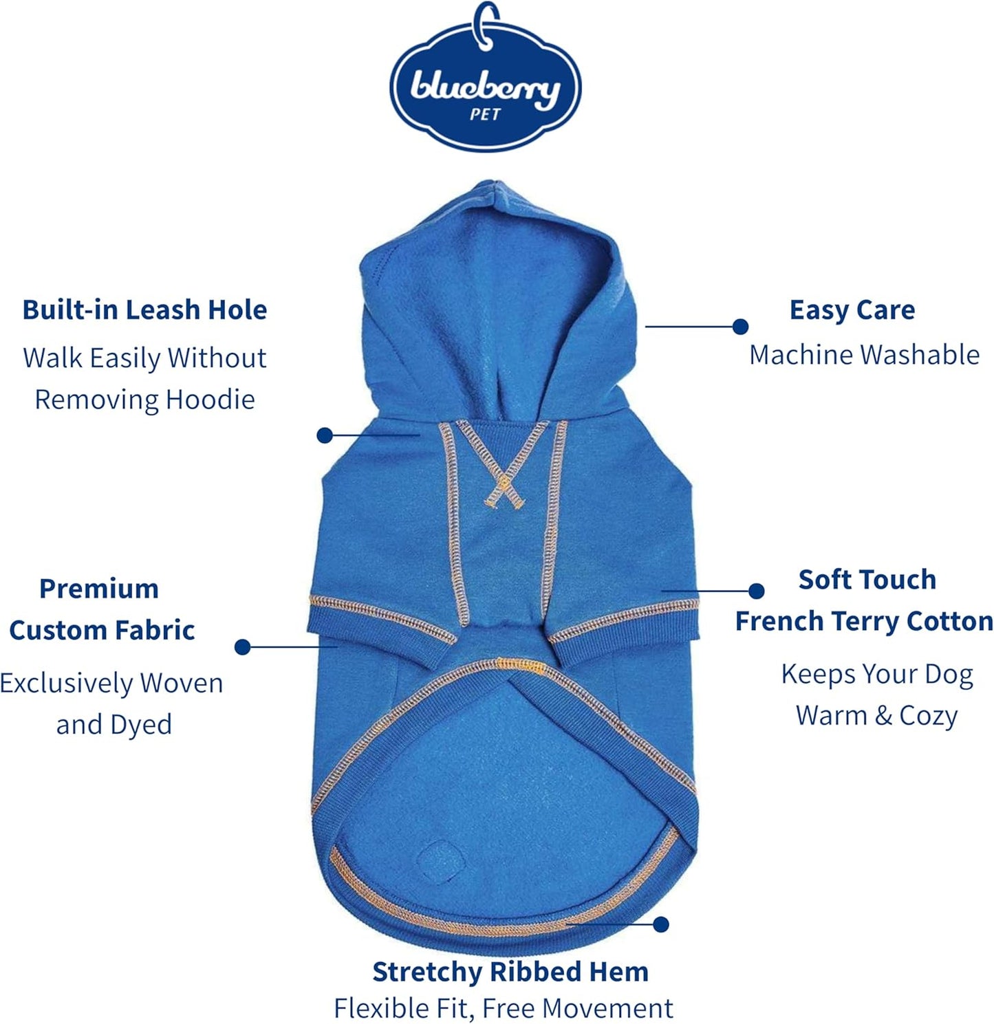 Blueberry Pet Essentials Hoodie – 18″ Cotton‑Blend Sweatshirt with Hood, Alaskan Blue, Machine‑Washable Dog Jersey