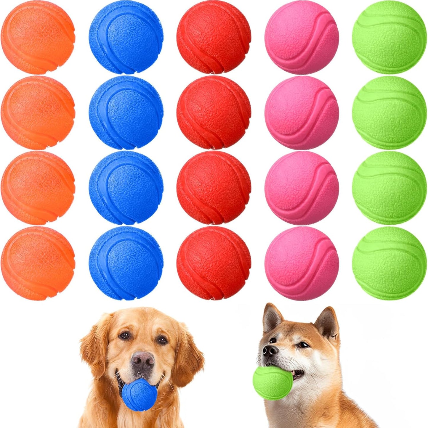 Jenaai 20 Pcs Indestructible Dog Toy Balls for Aggressive Chewers Chew Resistant Solid Rubber Bouncy Ball for Teeth Cleaning, 2in/5cm Diameter