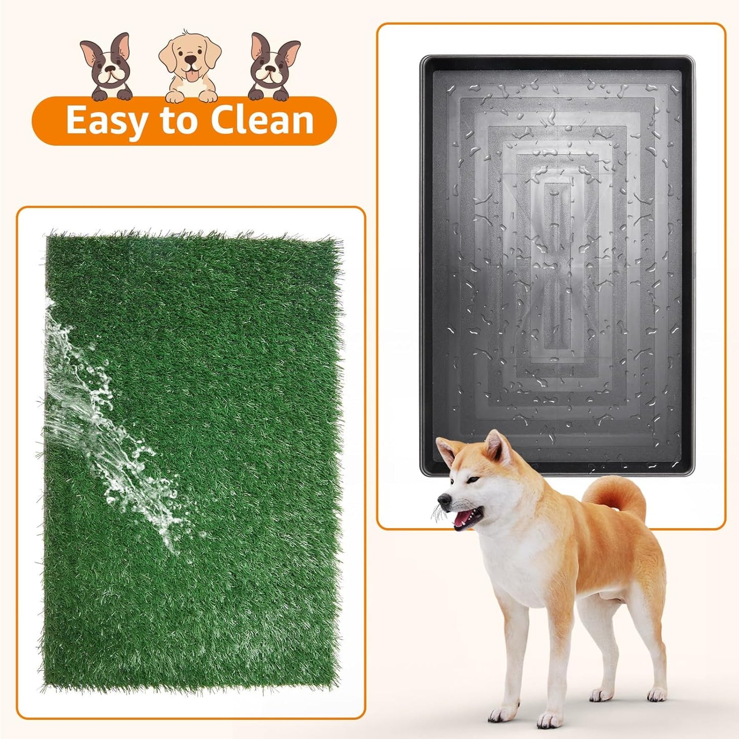 LOOBANI Dog Grass Pad with Tray Large Dog Litter Box, Indoor Potty for Apartment and Patio Training, with 2 Packs Fake Grass Pee Pads for Replacement (Tray Potty 23.6 * 35.5inch)