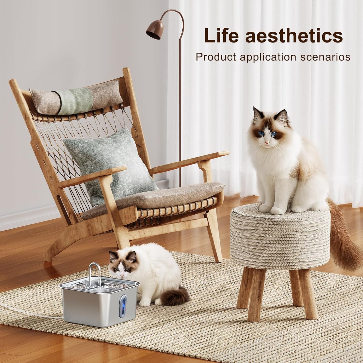 Stainless Steel Cat Water Fountain, 4L/135oz Automatic Circulation pet Water Dispenser, Quiet cat Bowl Water Dispenser, Suitable for Cats, Dogs and Multiple Pets. (Pet Fountain+2 Filters+2 Sponges)