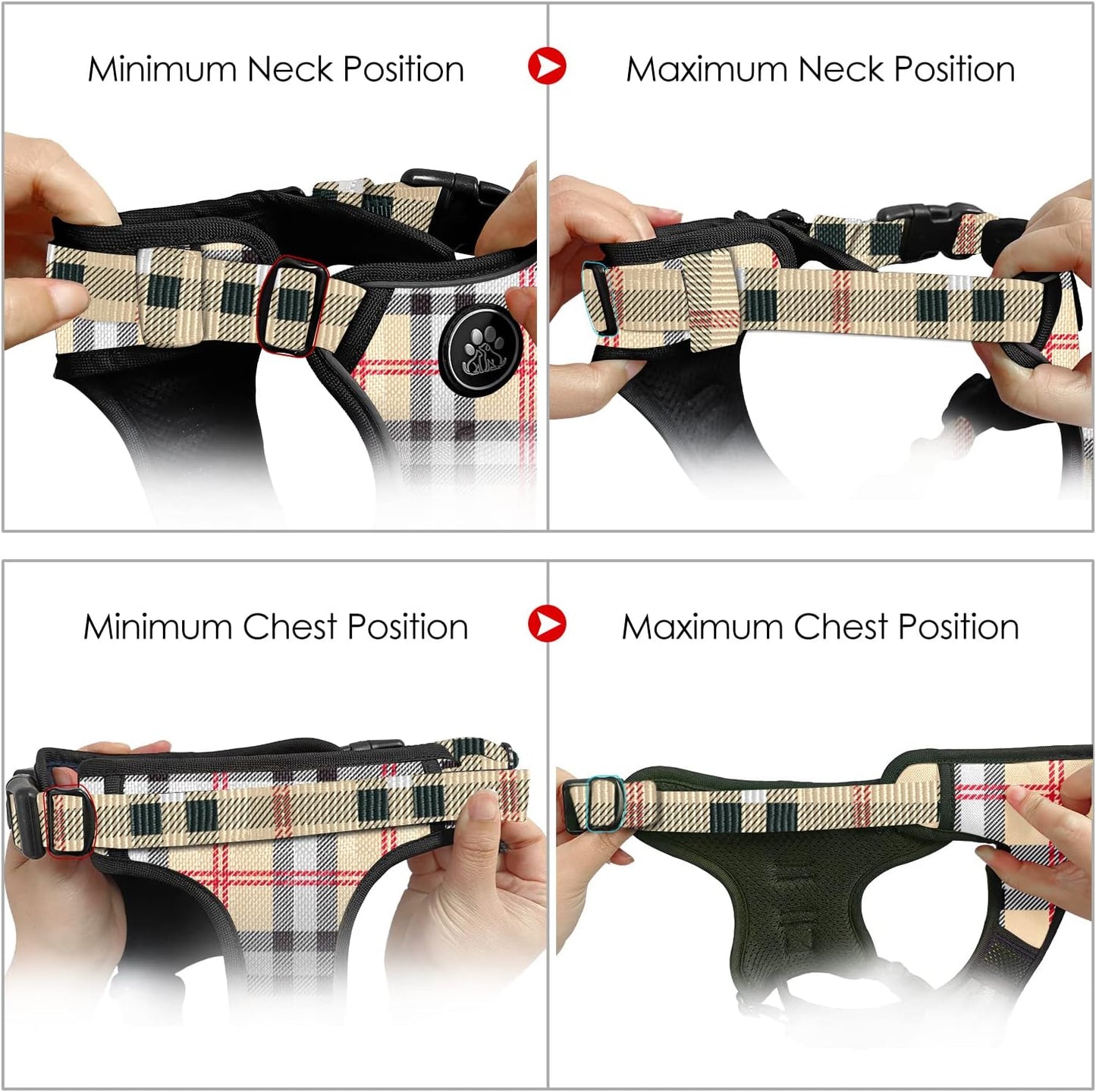 NESTROAD No Pull Dog Harness with Leash, Reflective No Choke Pet Vest Harness,Adjustable Soft Padded Dog Harness with Easy Control Handle for Medium Dogs(Checkered Beige,Medium)