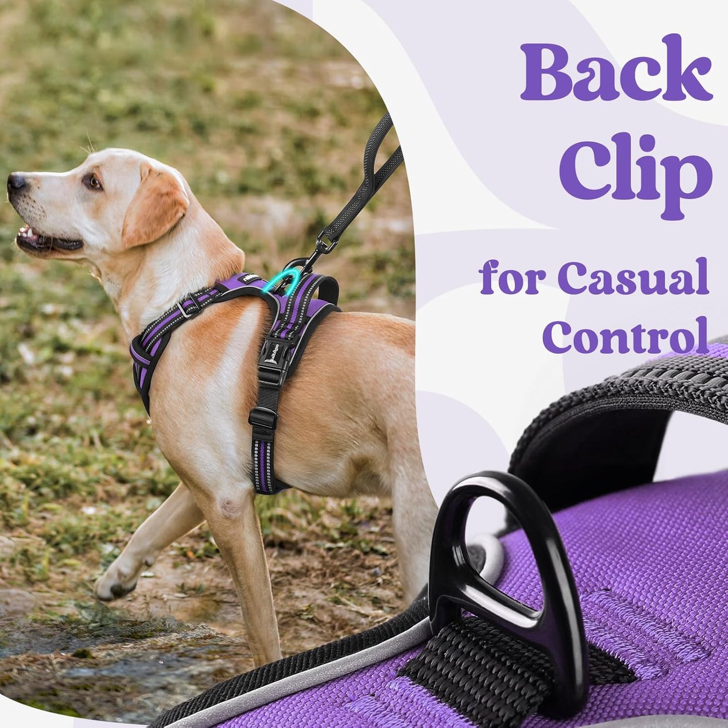 rabbitgoo Dog Harness for Large, No Pull Pet Harness with 3 Buckles, Adjustable Soft Padded Vest with Control Handle, Walking Reflective Pet Vest for Extra Large Dogs, Purple, XL