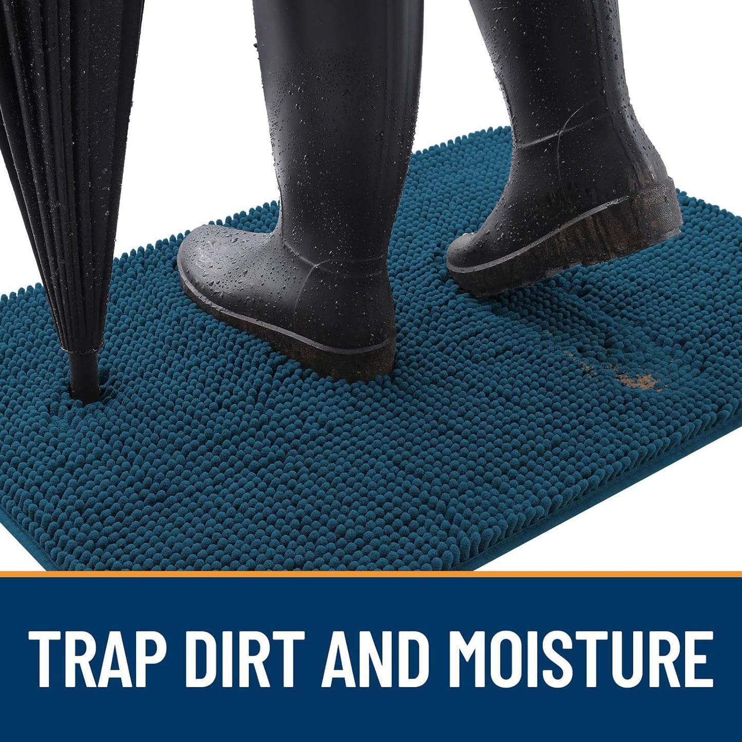 OLANLY Dog Door Mat for Muddy Paws 40x24, Absorbs Moisture and Dirt, Absorbent Non-Slip Washable Doormat, Quick Dry Chenille Mud Mat, Entry Indoor Entryway Carpet for Inside Floor, Atlantic Blue