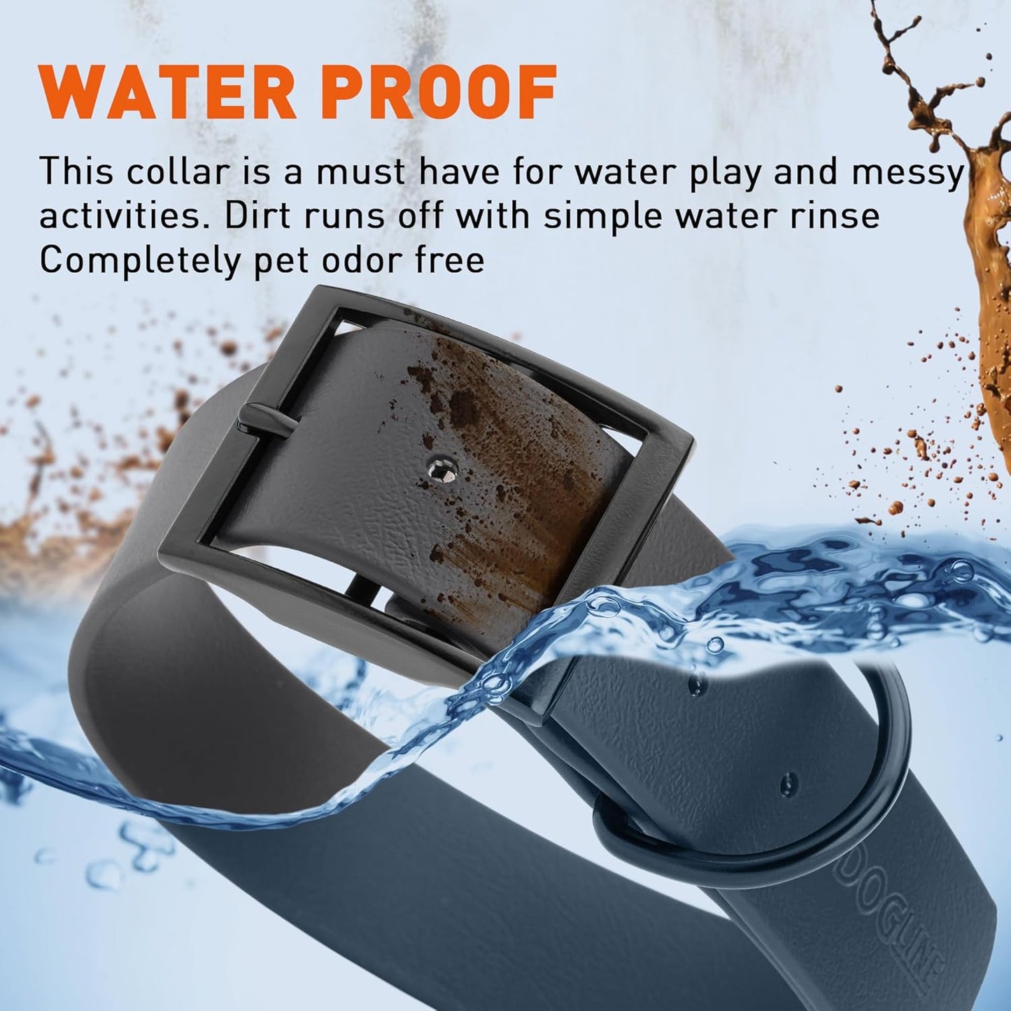 Dogline Biothane Waterproof Dog Collar Strong Coated Nylon Webbing with Black Hardware Odor- Proof for Easy Care Easy to Clean High Performance Fits Small Medium or Large Dogs, Black