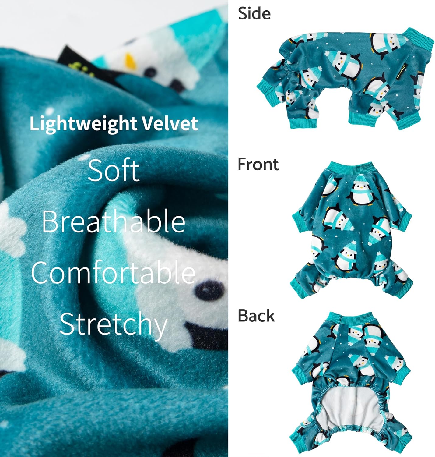 Fitwarm Cute Penguin Dog Pajamas, Dog Winter Clothes for Small Dogs Girl Boy, Cozy Dog Onesie, Soft Pet Jammies, Doggy Apparel, Teal Blue, XL