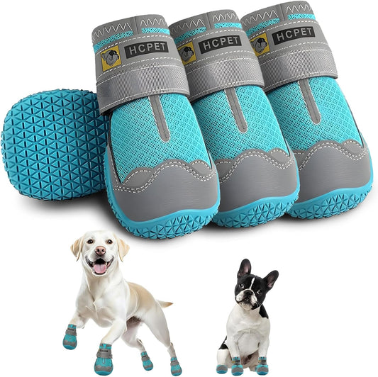 Hcpet Dog Shoes for Large Dogs, Breathable Dog Booties for Small Medium Dogs, Anti-Slip Dog Boots & Paw Protectors for Hot Pavement Winter Snow Hiking with Reflective Straps Blue Size 8