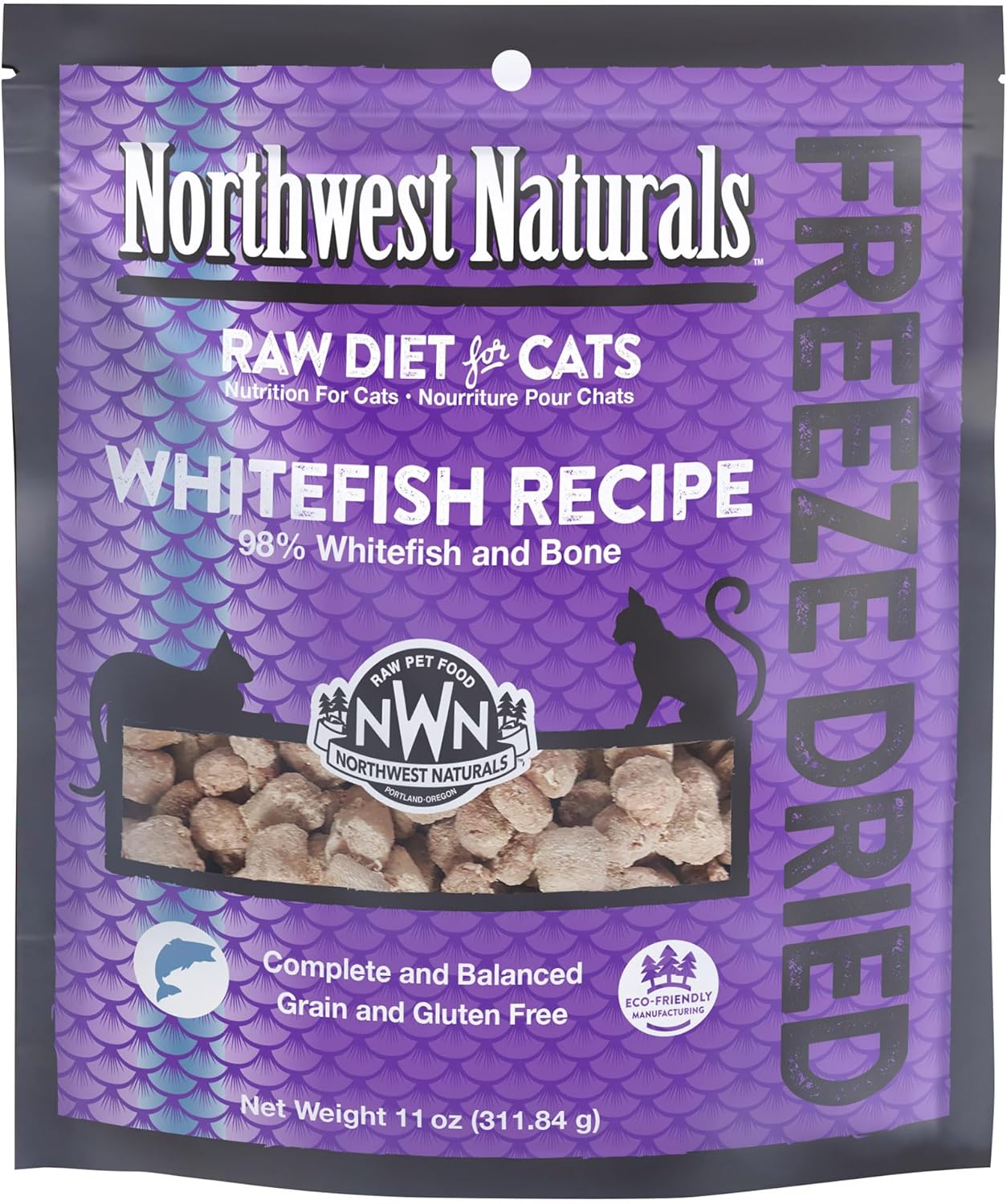 Northwest Naturals Freeze-Dried Whitefish Cat & Kitten Food – Bite-Sized Nibbles, Healthy, Limited, Human-Grade Ingredients, All-Natural, High-Protein Raw Diet, Complete & Balanced, Grain-Free – 11 oz