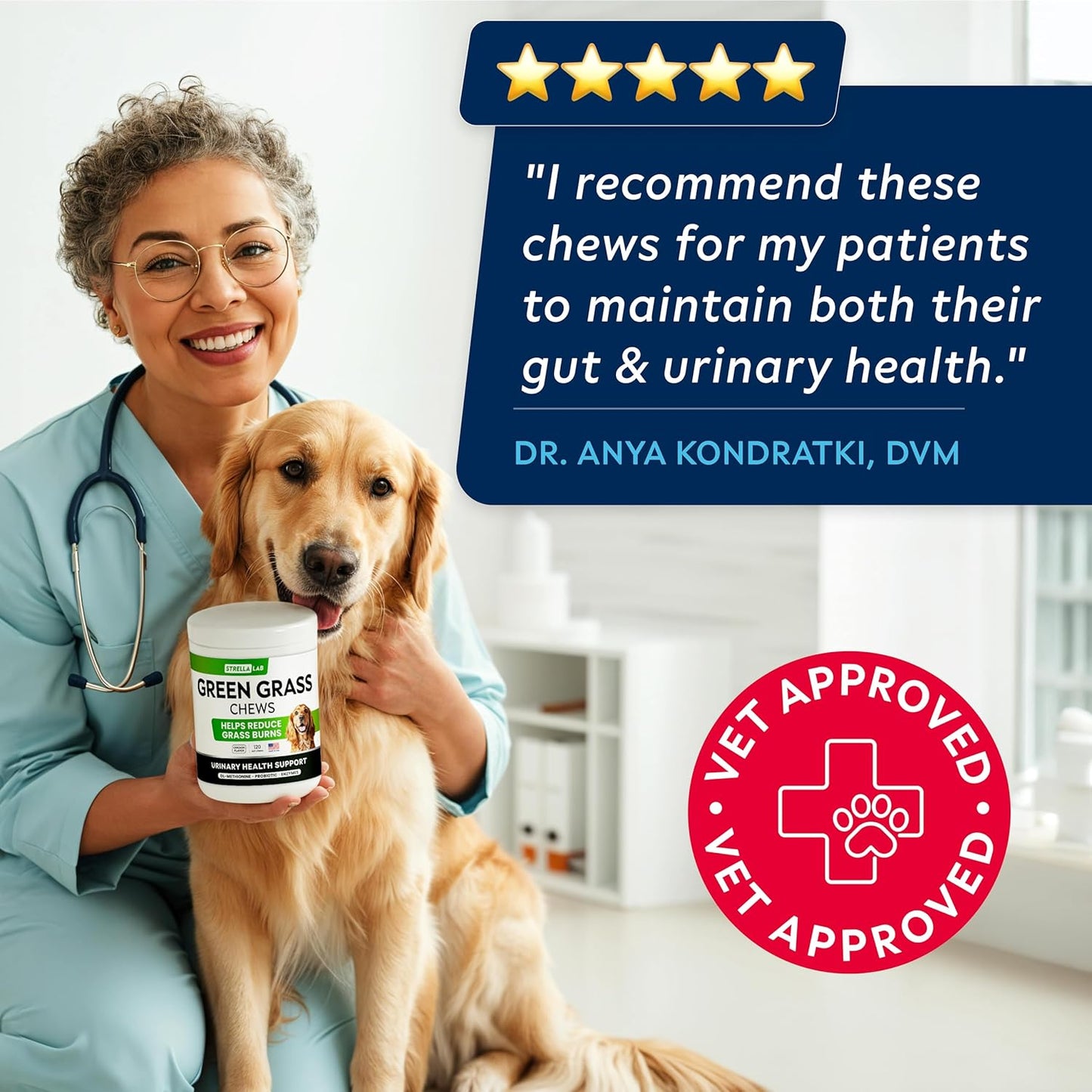 STRELLALAB Green Grass Dog Chews - Dog Pee Grass Helper - Supplement Urine Neutralizer for Grass Burn Spots - Grass Treatment for Pet Urine - Pee Lawn Repair Treats with Probiotics - Made in USA