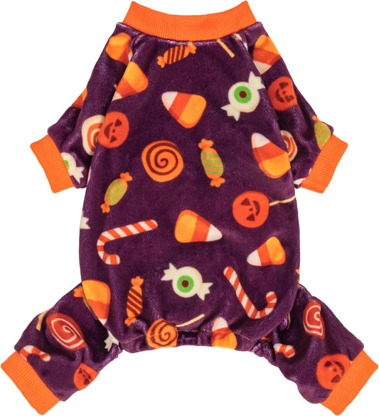 Fitwarm Halloween Candy Dog Pajamas, Funny Costumes for Small Dogs Boy Girl, Pet Outfit, Purple, Orange, Medium